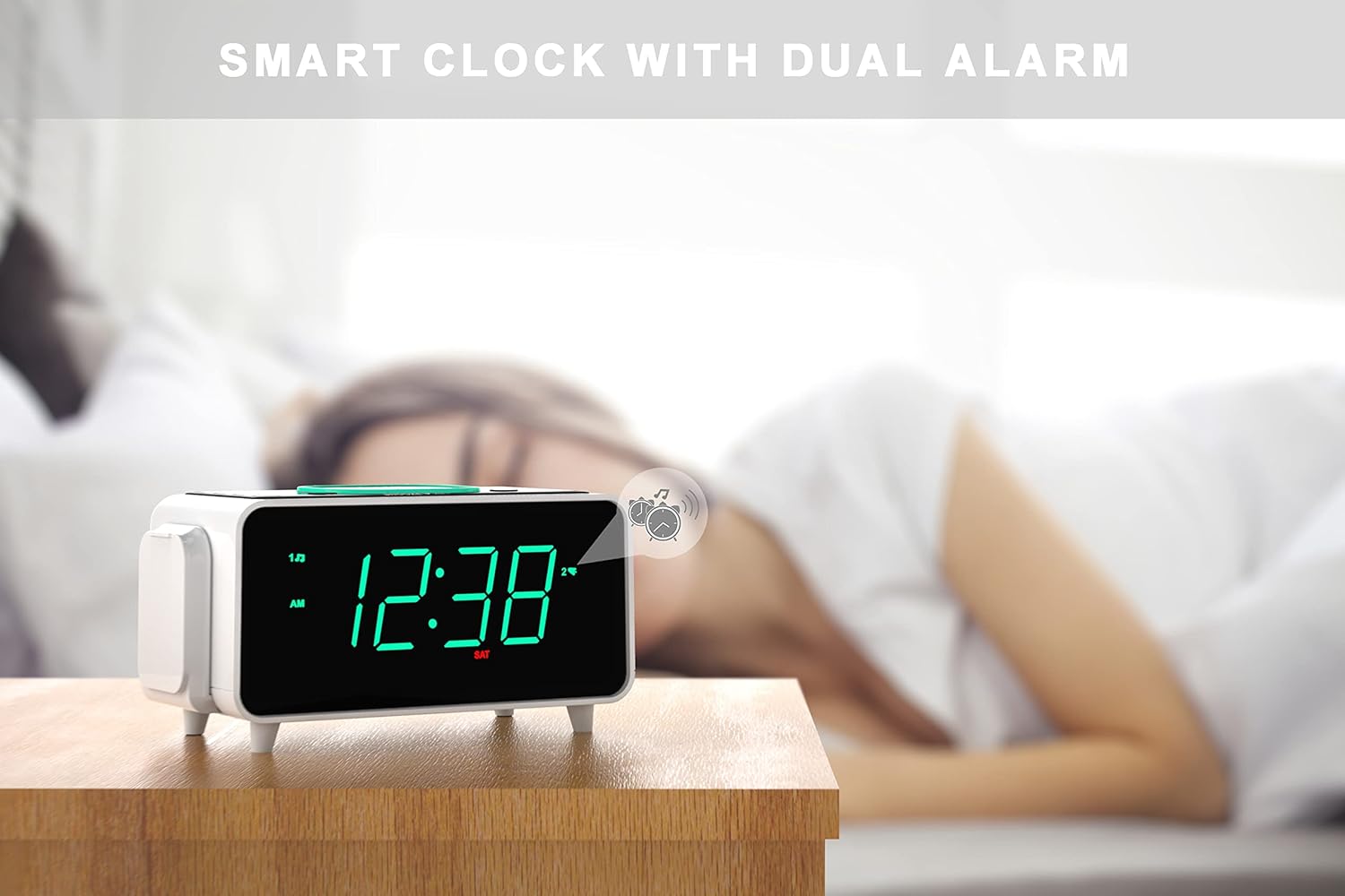 Emerson Smartset Dual Alarm Clock with Wireless Charging and Bluetooth Speaker
