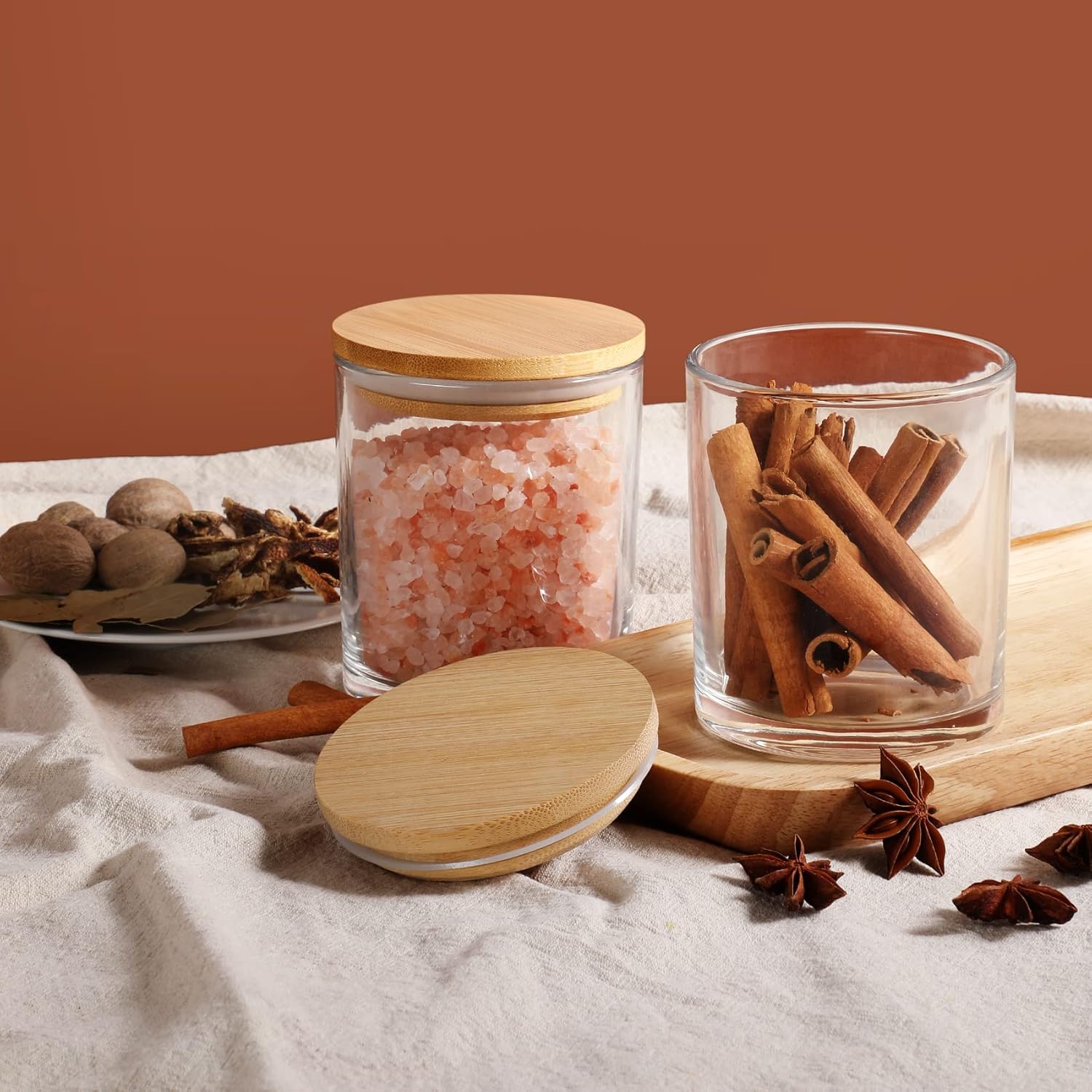 VITEVER 16 Pack Clear Glass Candle Jars with Bamboo Lids and Wick Kit