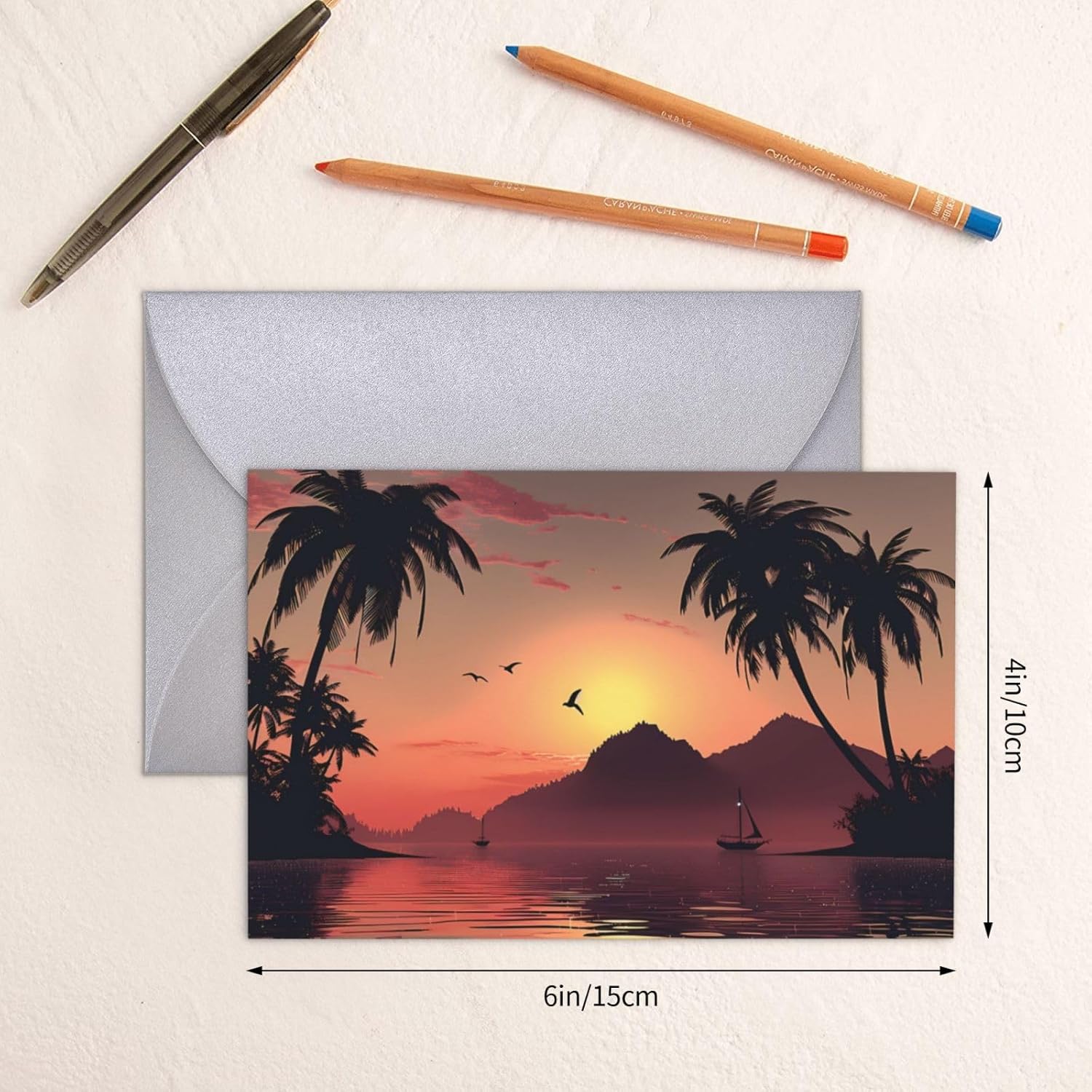 Gray Lake At Sunset Greeting Card with Pearl Luster