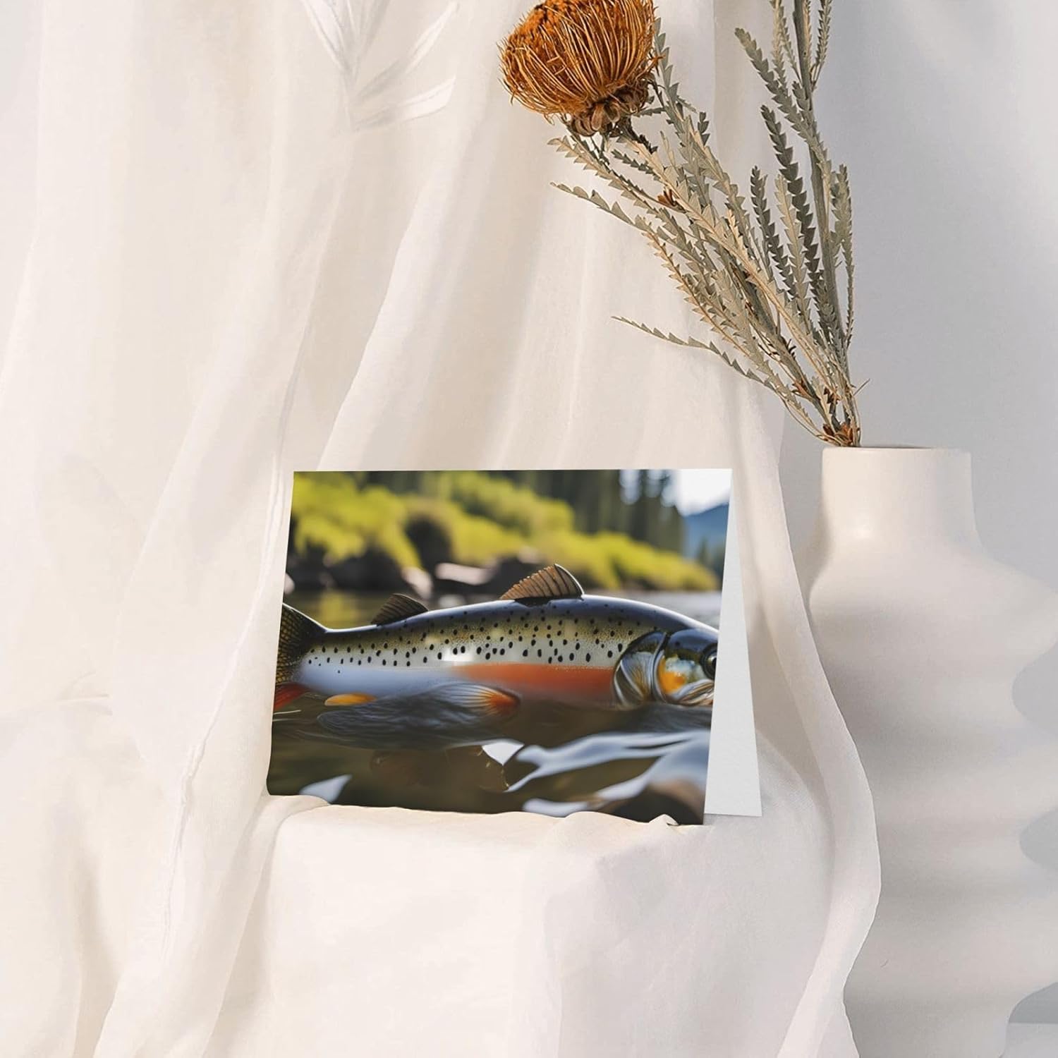 Gray Pearlescent Holiday Cards 4x6 Inch Brook Trout Fly Fishing Print