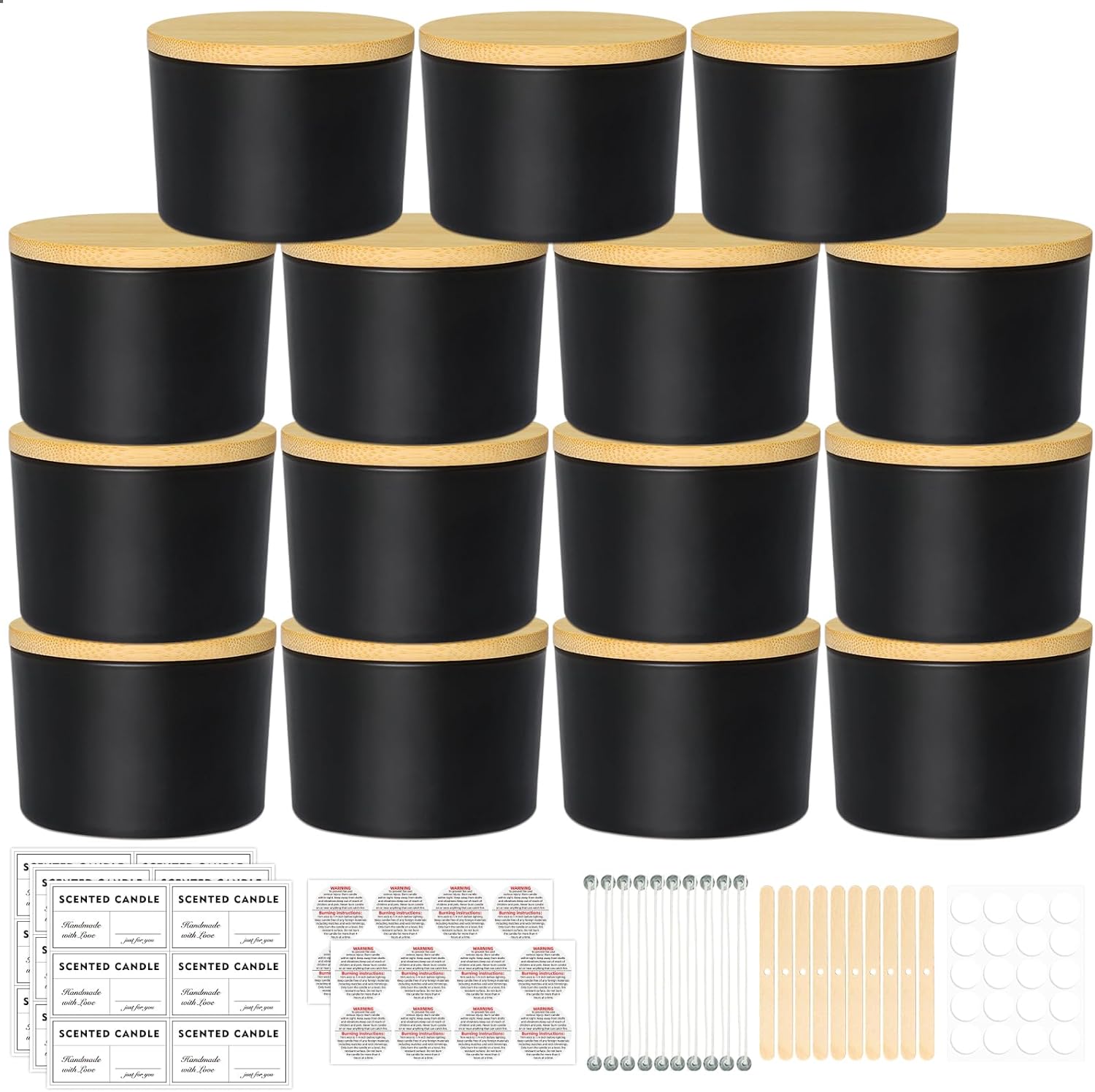 4oz Candle Jars 15 Pack with Bamboo Lids and Wick Kit