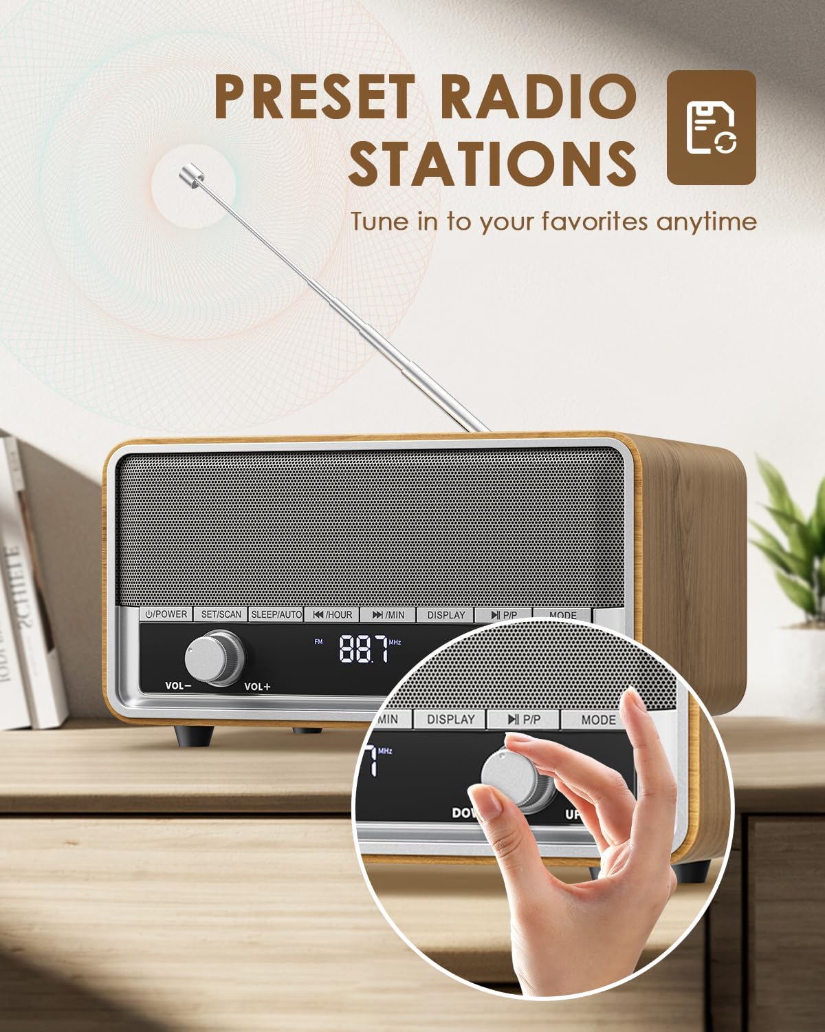 Audiocrazy AM FM Digital Clock Radio with LCD Display and Bluetooth