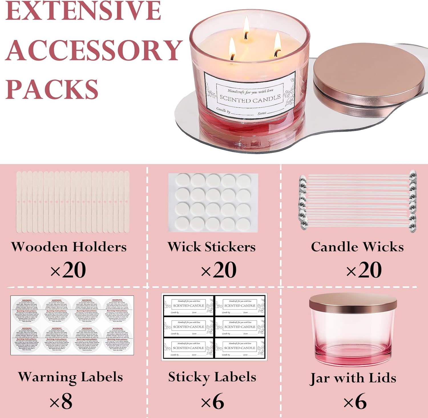 CONNOO 6 Pack 16 oz Candle Jars with 3 Wicks and Metal Lids