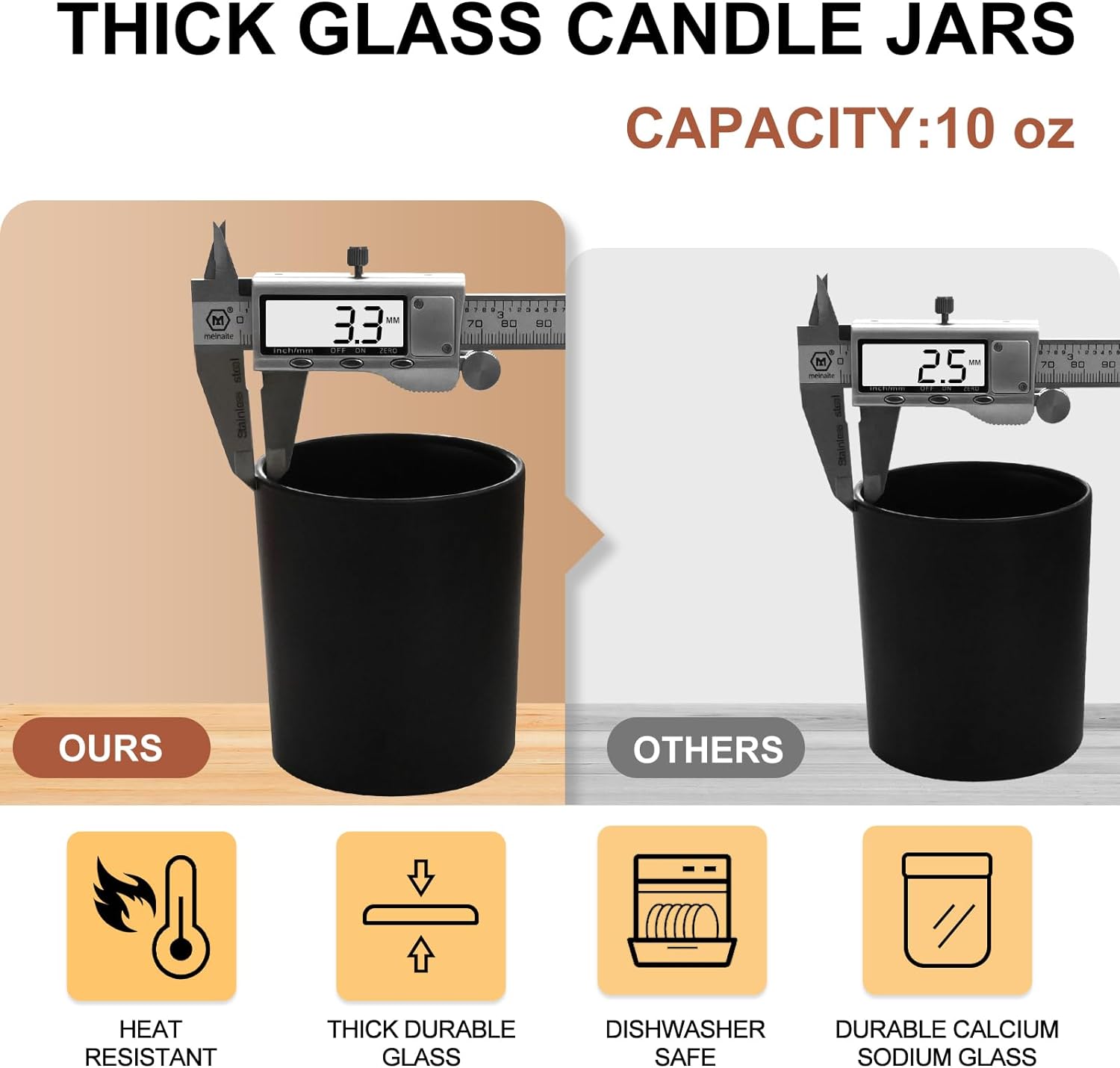10 Oz Thick Candle Jars 15 Pcs with Wood Lids Matte Black