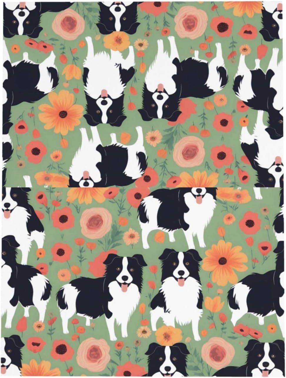 Blue Border Collie Florals Greeting Card 6x4 Inch
