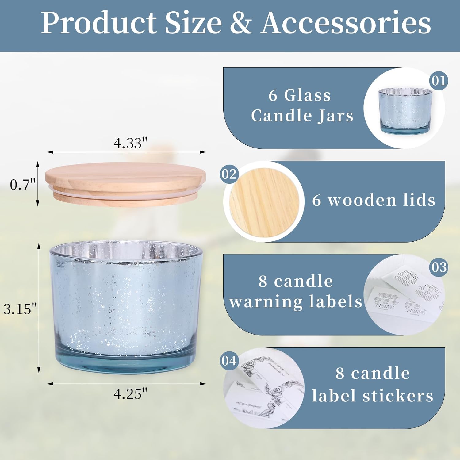 Simeitol 6pc 16oz Blue Candle Jars with Lids