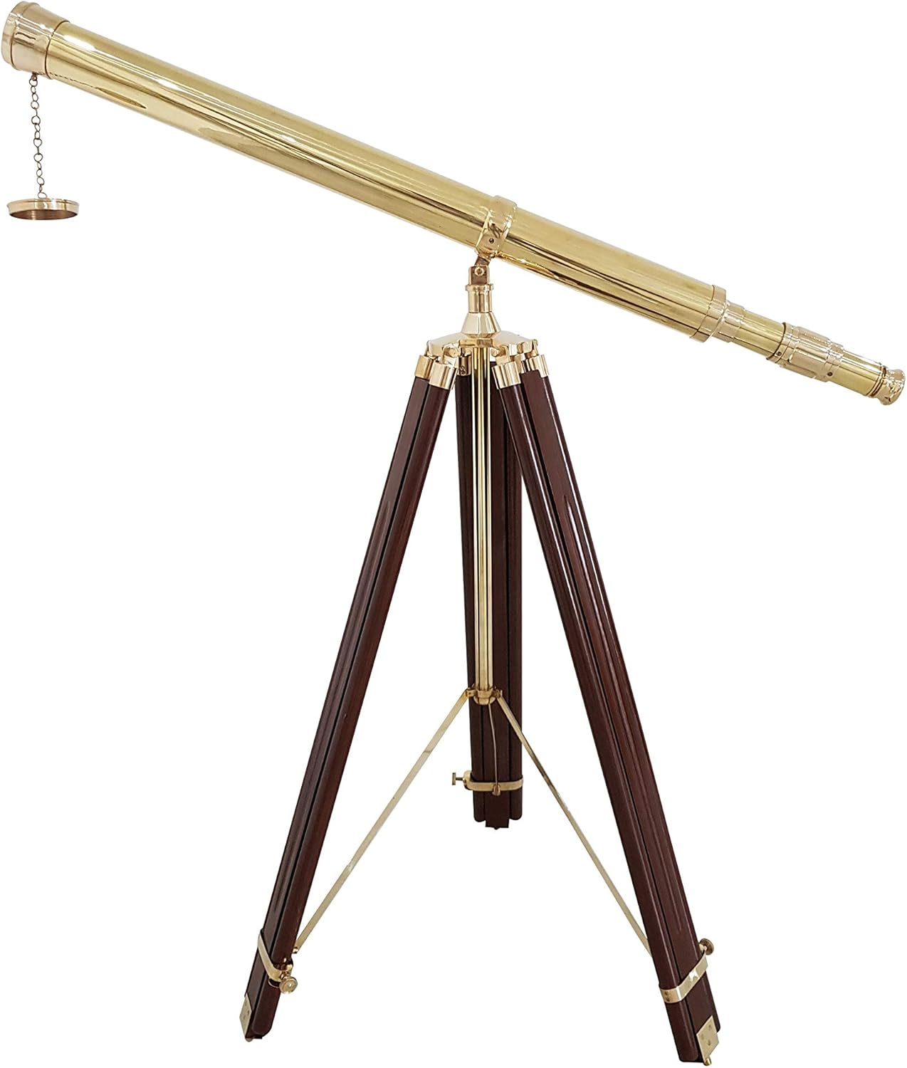 Handmade Brass Telescope with Brown Wooden Tripod