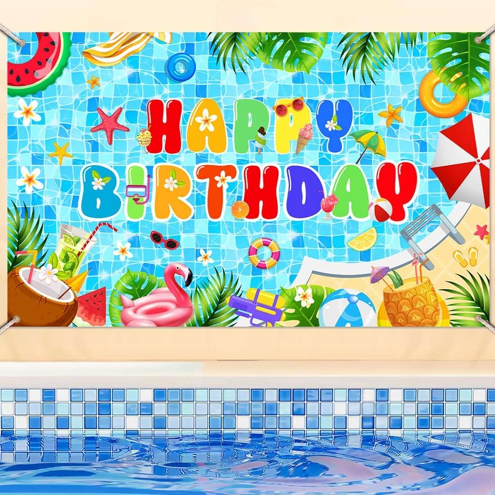 AIBIIN Pool Birthday Backdrop 708 x 433 Inch