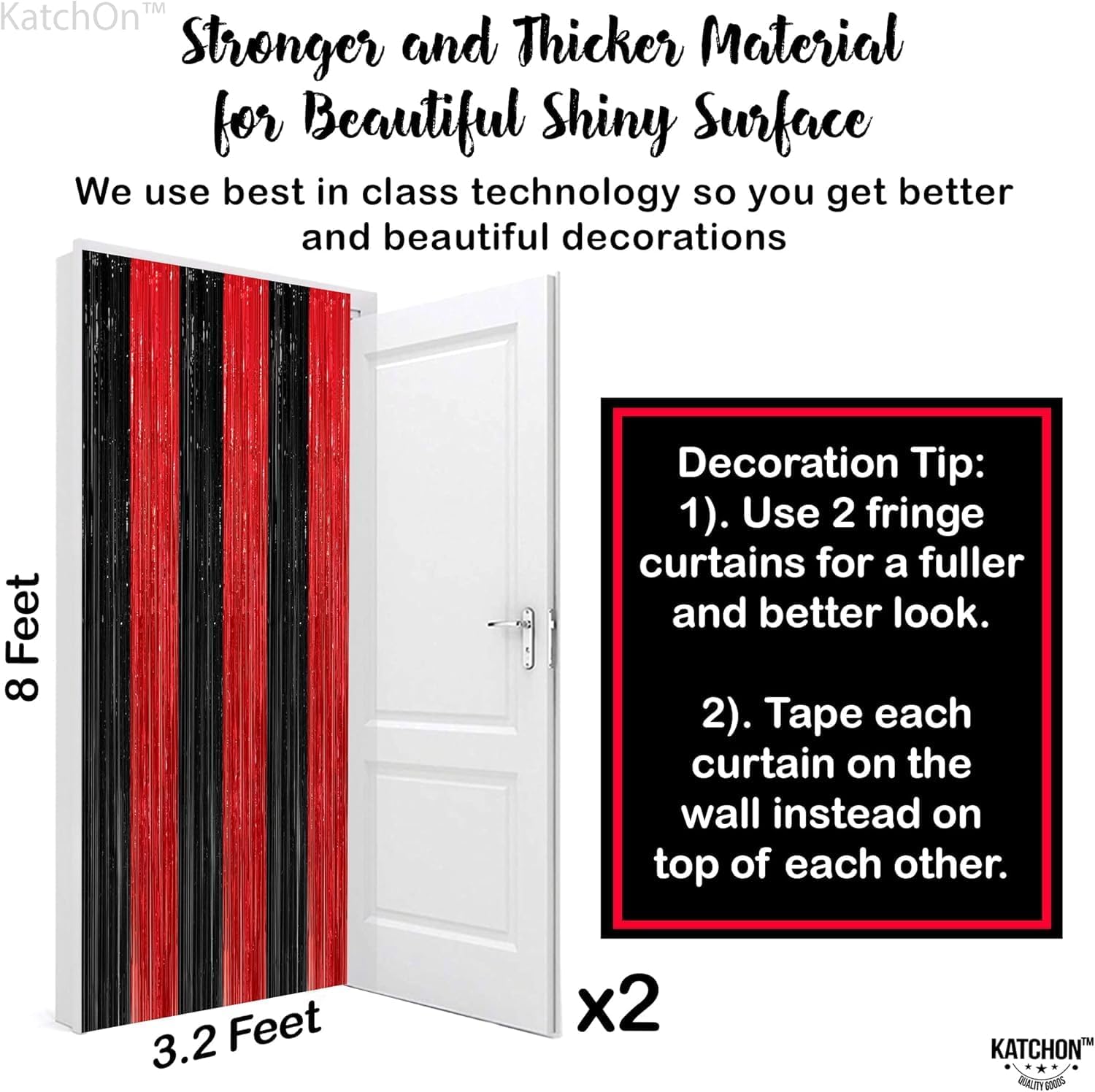 KatchOn Red and Black Fringe Curtain - 64x8 Ft Pack of 2