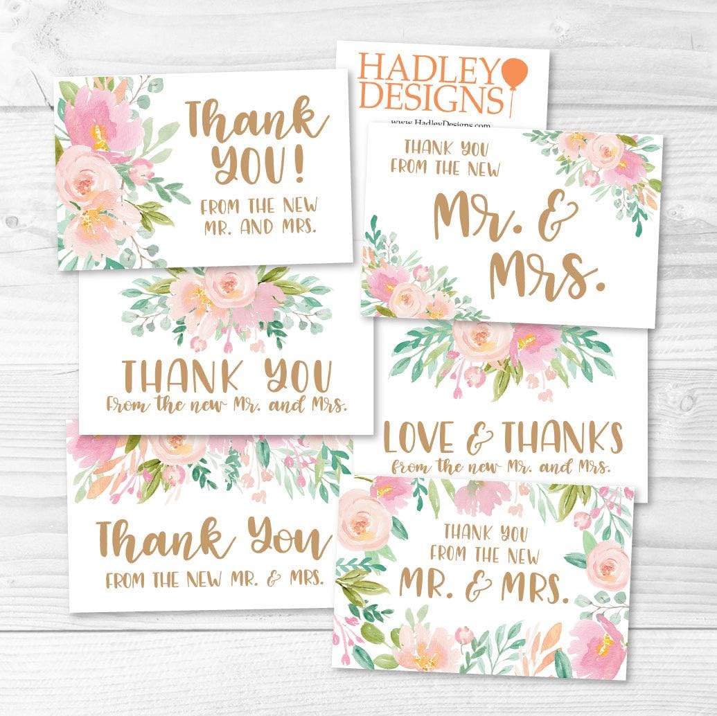 Hadley Designs 24 Pink Floral Wedding Thank You Cards