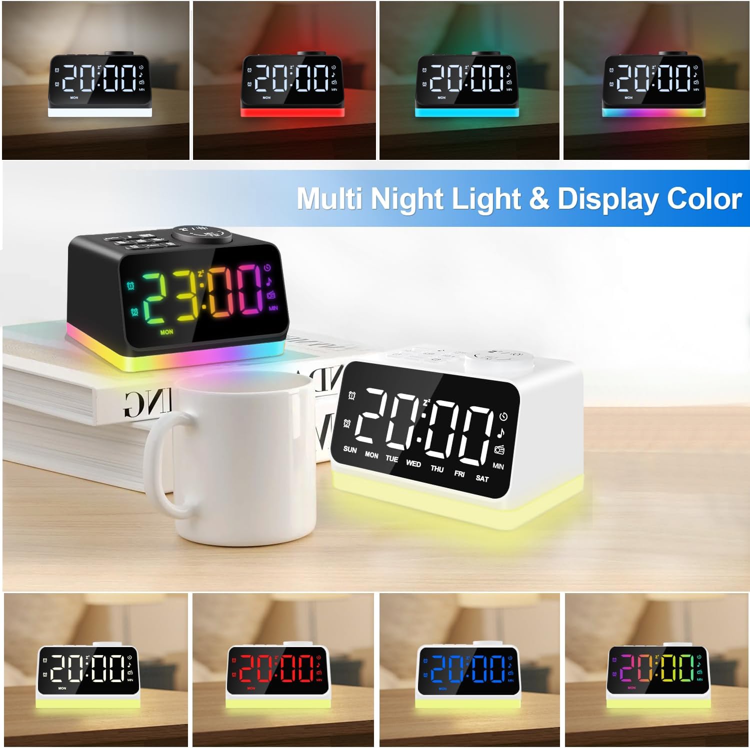 JALL Digital Alarm Clock with FM Radio and Night Light