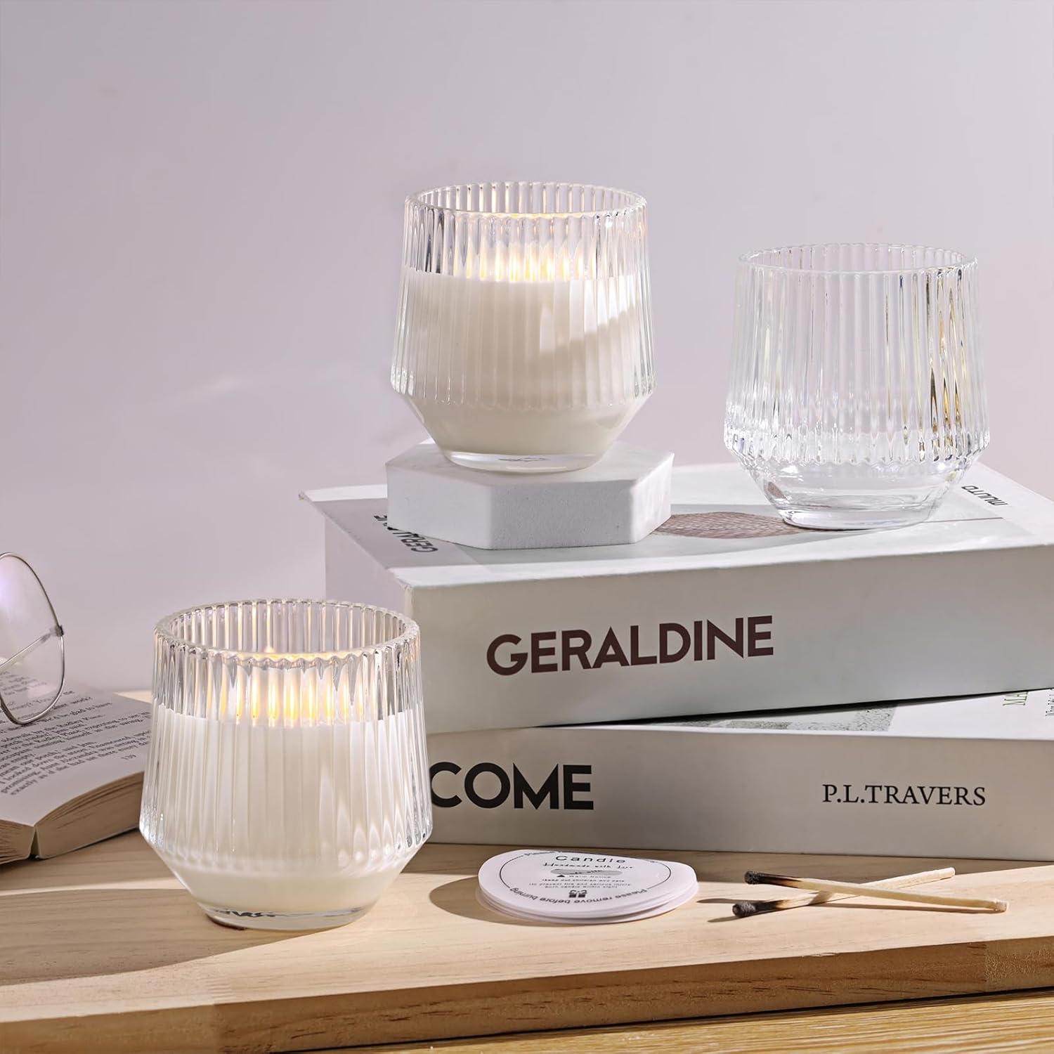 LAMORGIFT 12 Pack Clear Glass Candle Jars for Making Candles