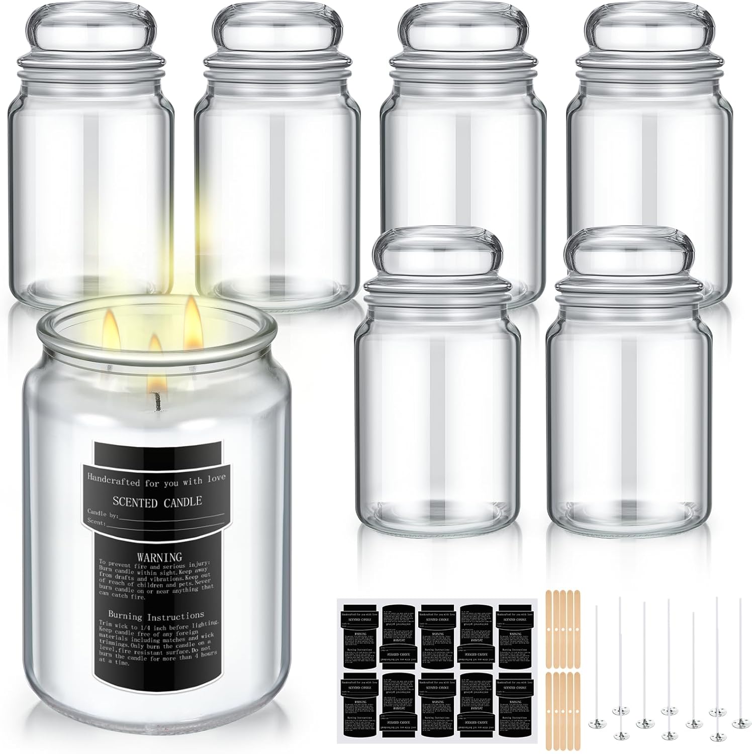 Ziliny 25 Oz Glass Candle Jars with Airtight Lids 6 Pcs