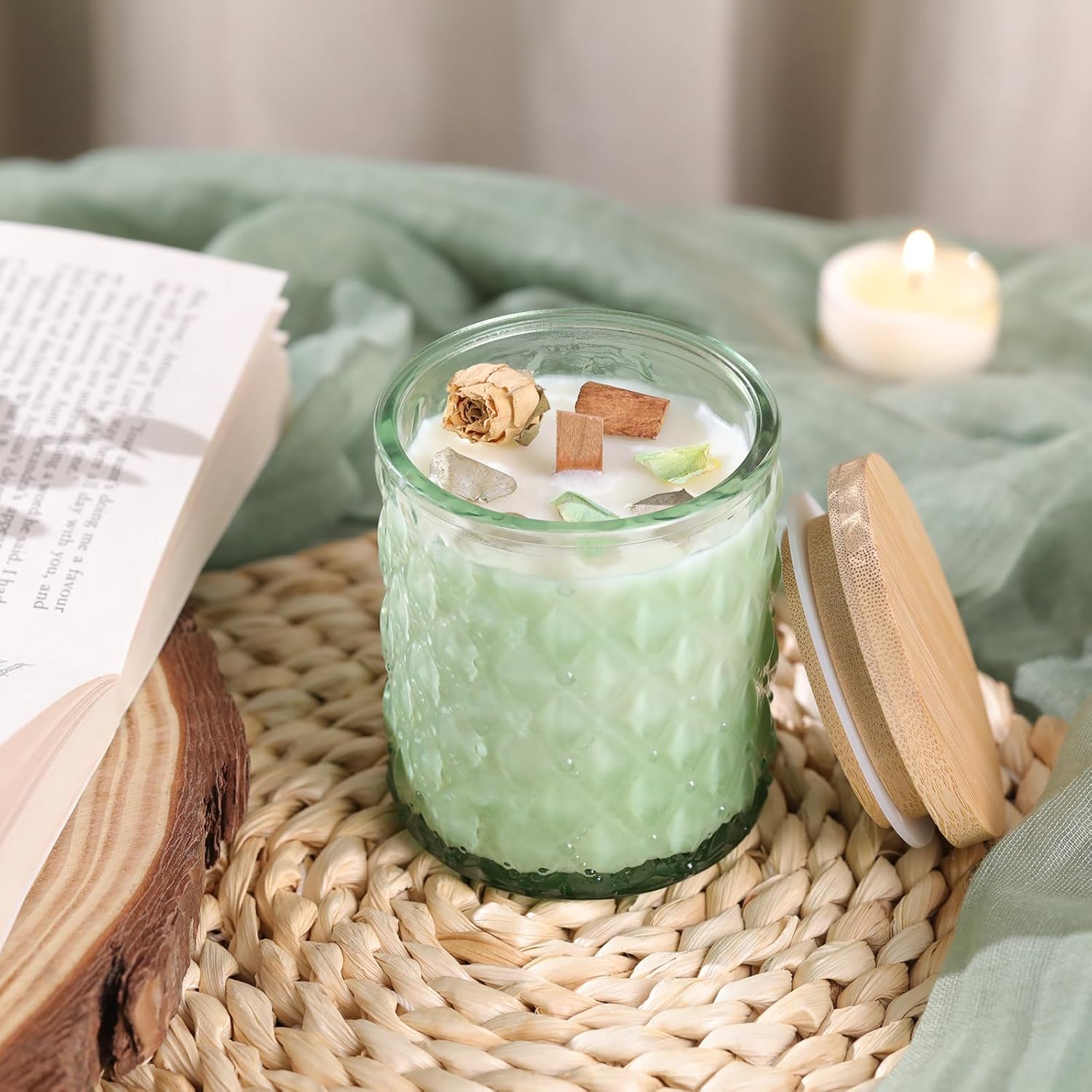8-Pack Green Candle Jars with Bamboo Lids for Candle Making