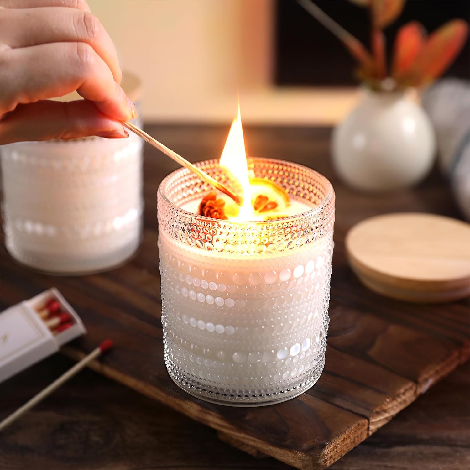 DARJEN 12 Pack Clear Candle Jars with Bamboo Lids and Labels