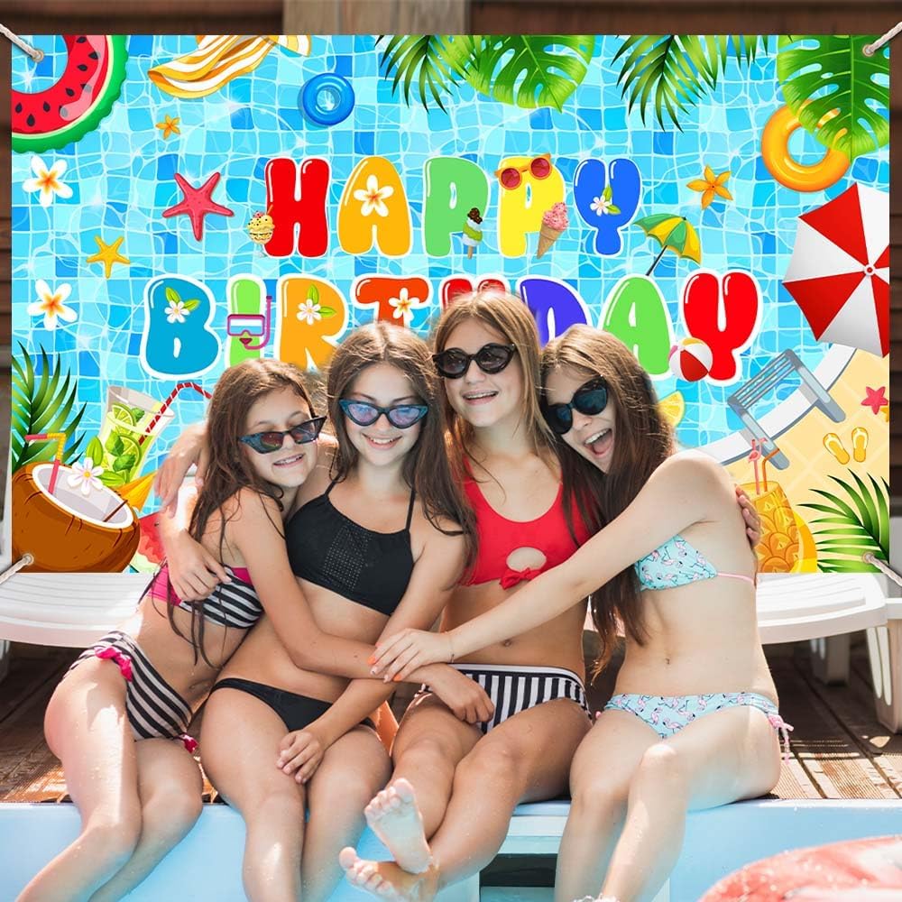 AIBIIN Pool Birthday Backdrop 708 x 433 Inch