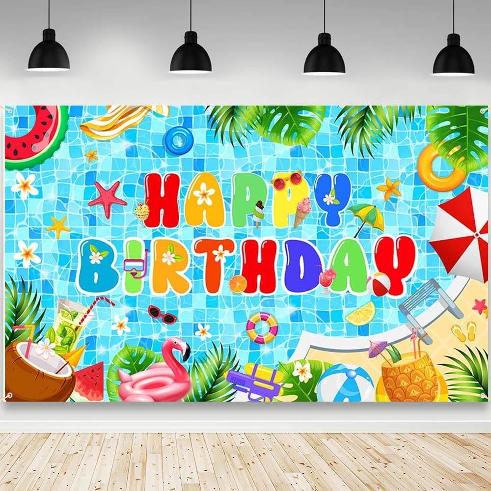 AIBIIN Pool Birthday Backdrop 708 x 433 Inch
