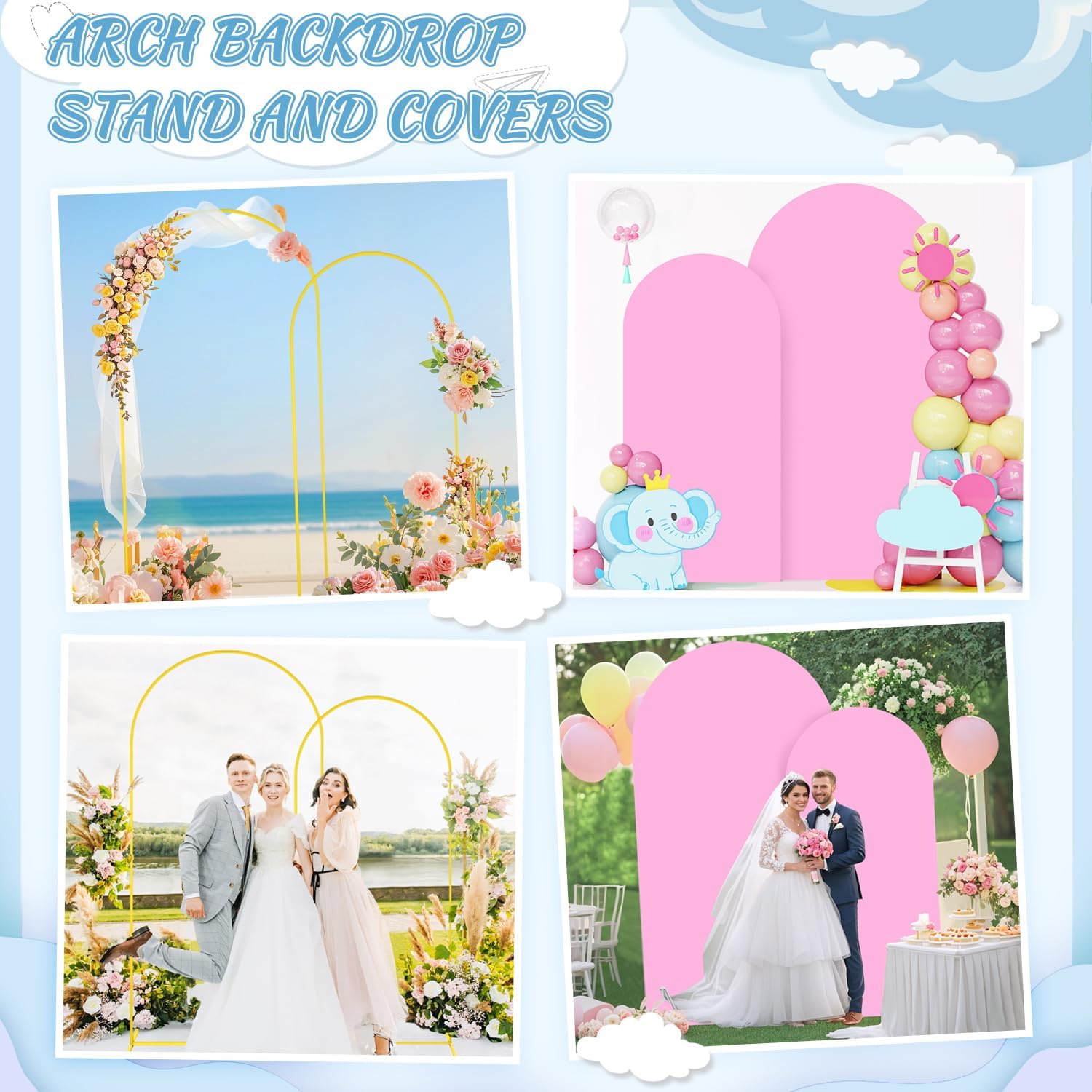 FOTSHARER Metal Arch Stand and Cover Set 72ft 6ft Pink Wedding Backdrop