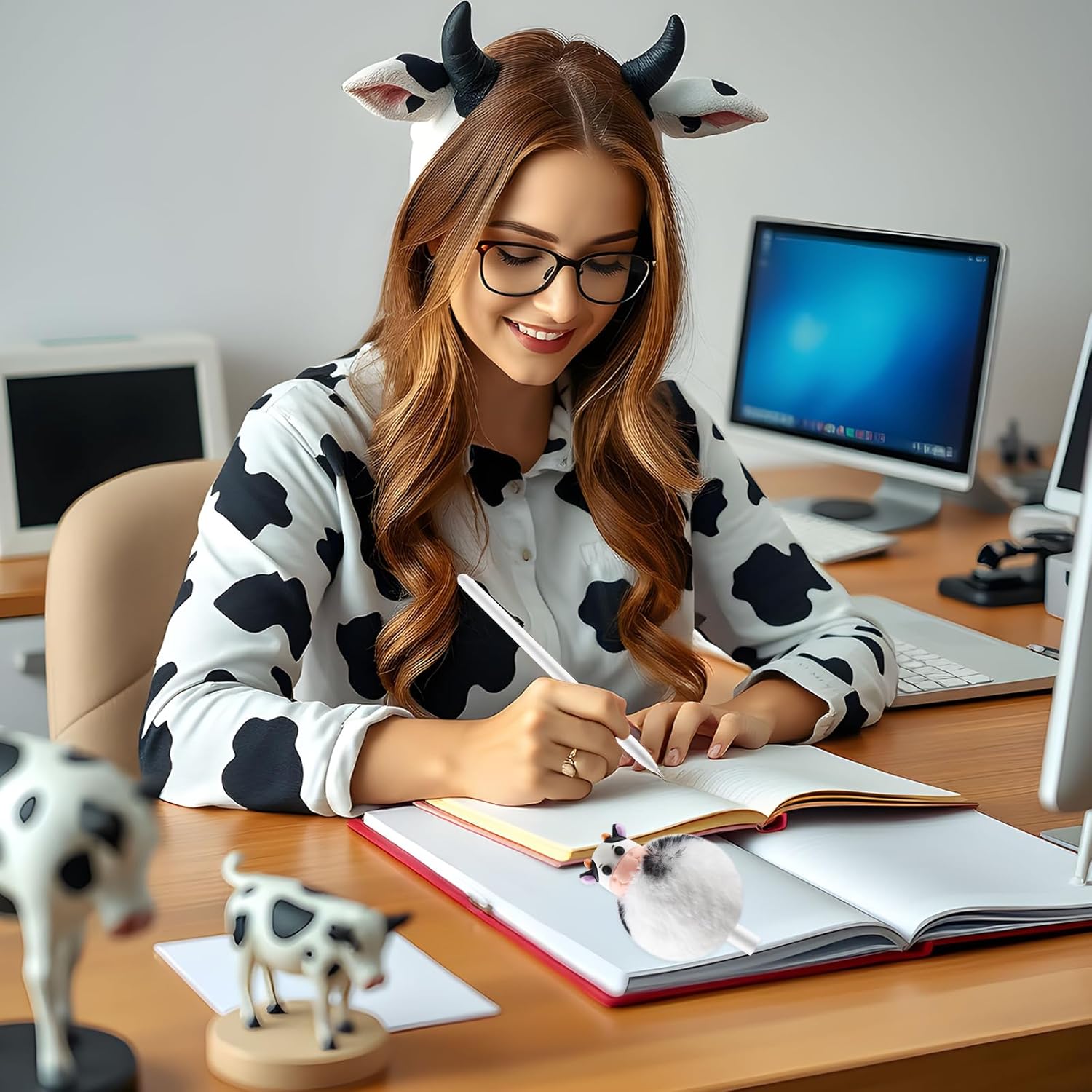 3 Pieces Fuzzy Cow Pens with Fluffy Ballpoint Tips