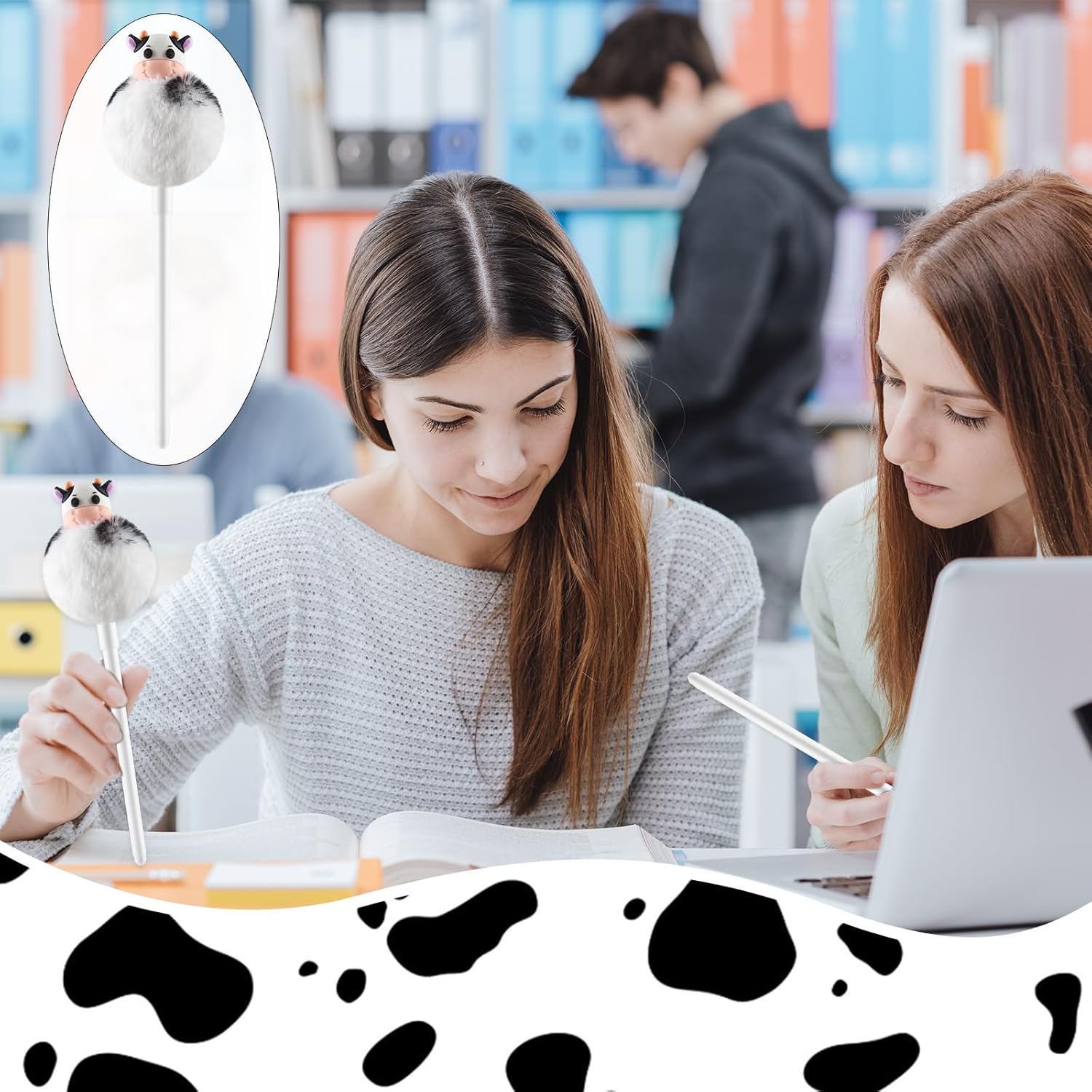 3 Pieces Fuzzy Cow Pens with Fluffy Ballpoint Tips