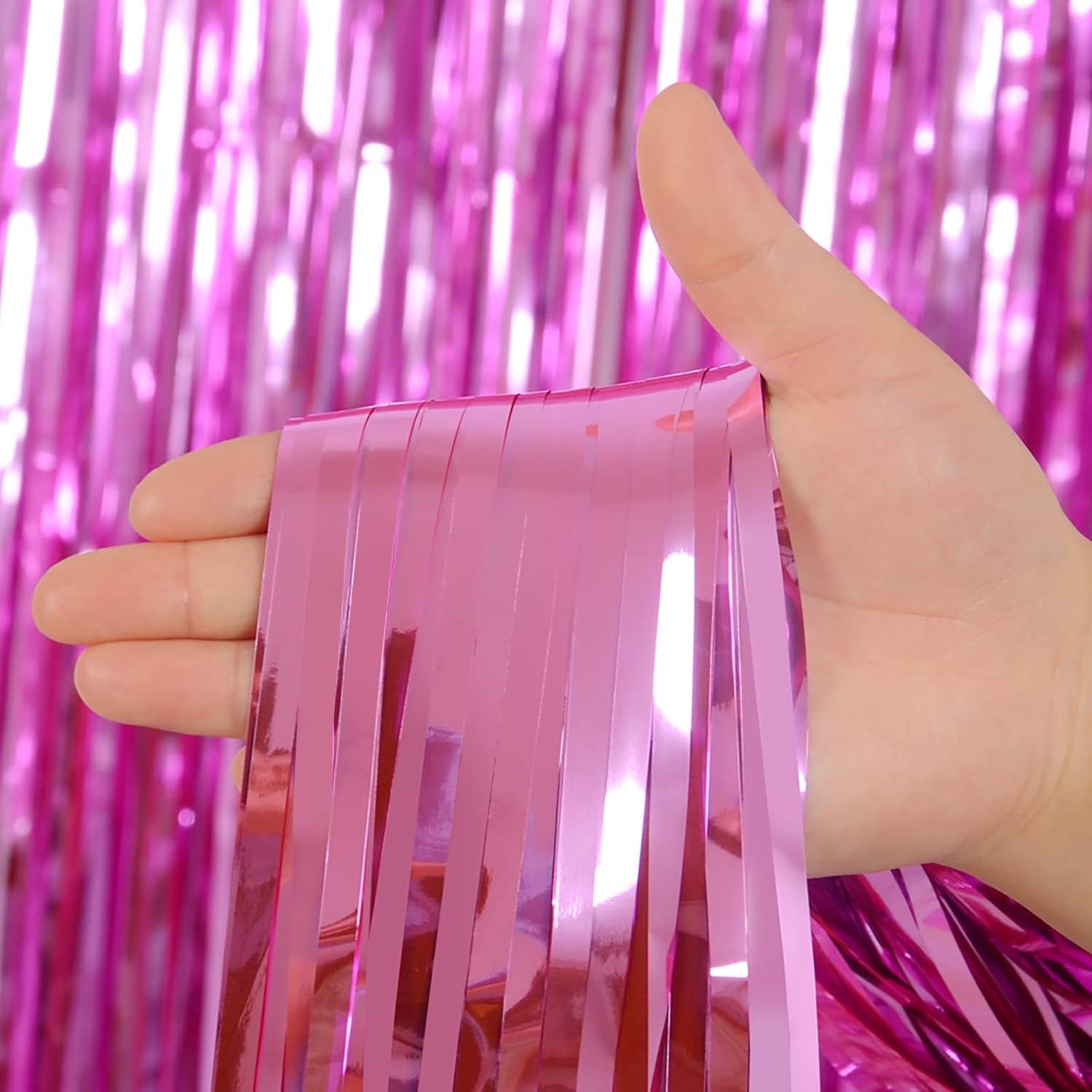 Pink Foil Fringe Curtains Tinsel Backdrop 32 x 8 ft - Pack of 2