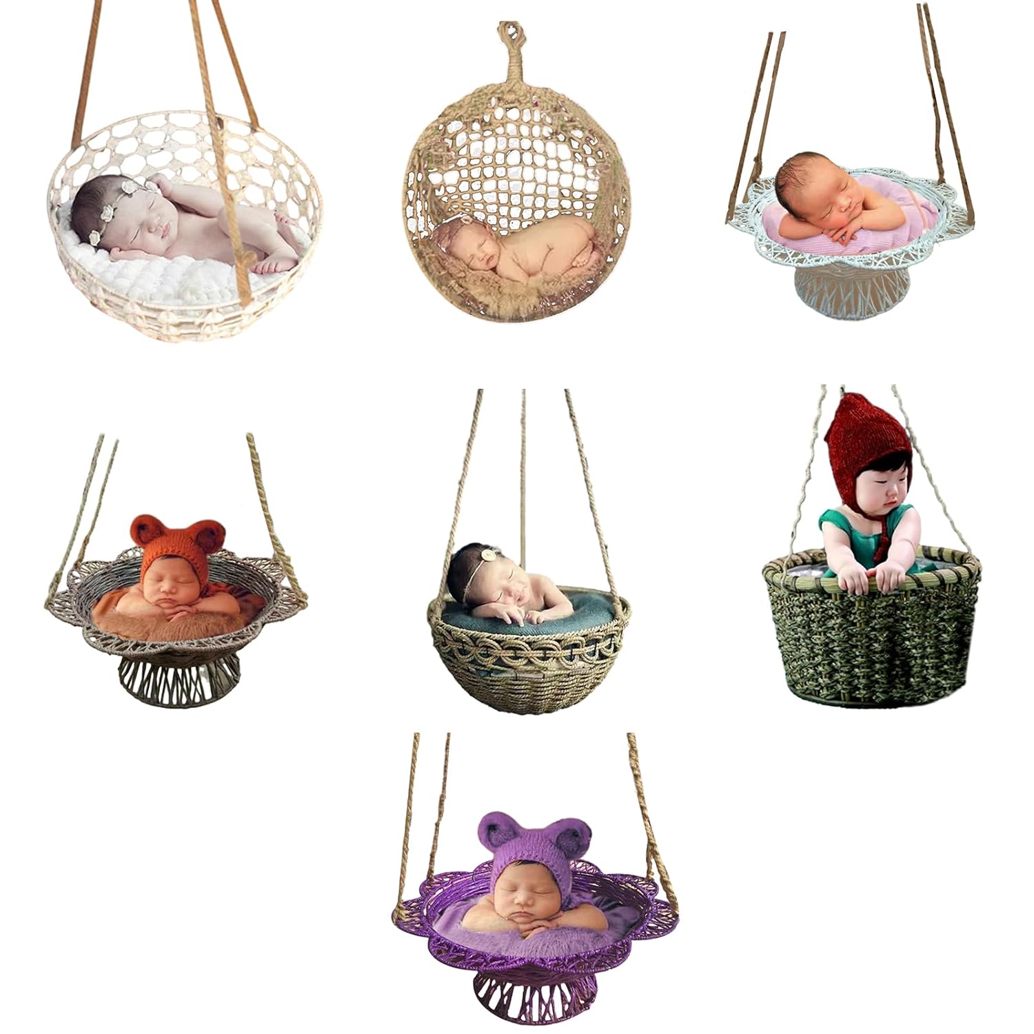 Retro Rattan Woven Hanging Basket for Newborn Photography 1