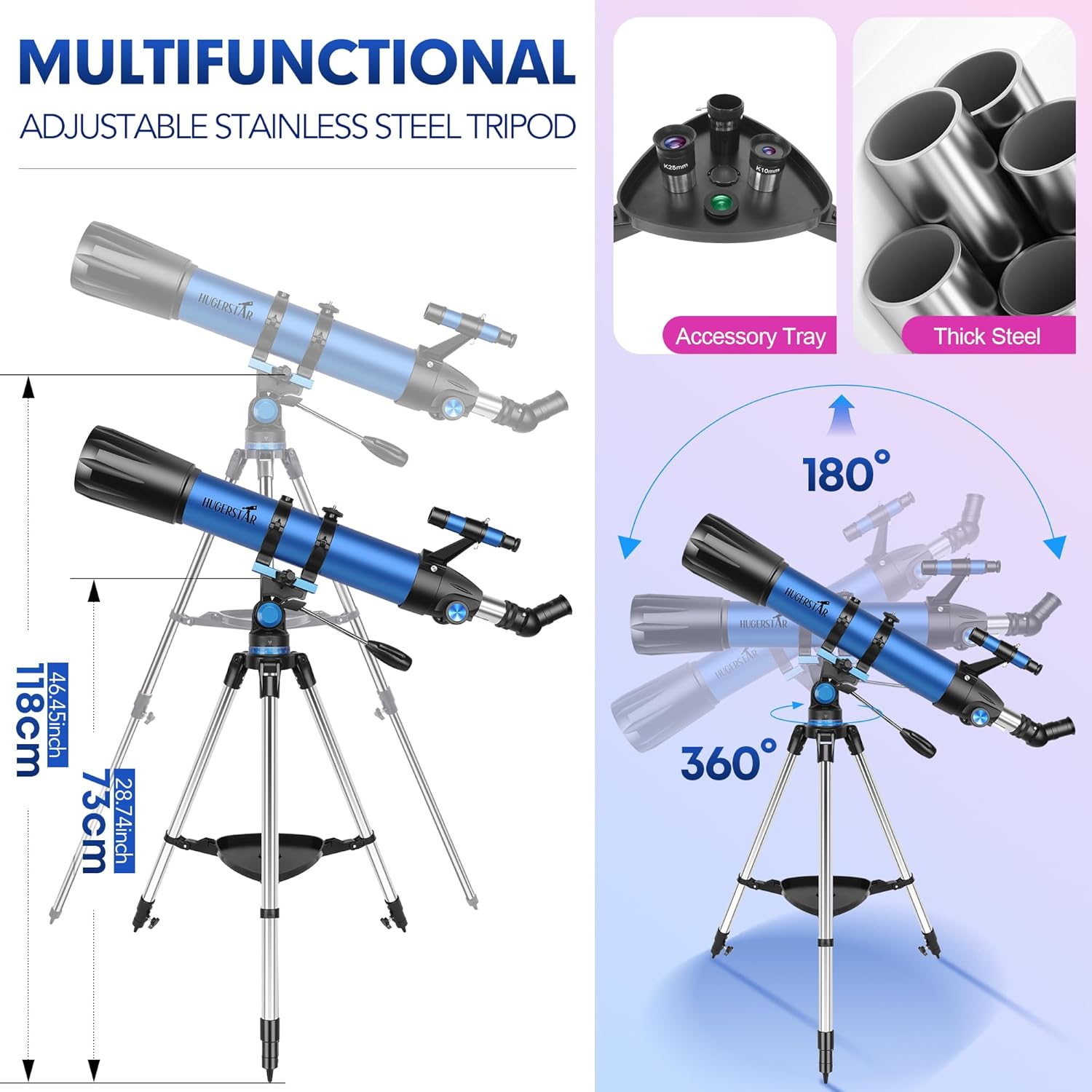 HUGERSTAR High-Powered 90mm Refractor Telescope with AZ Mount and Tripod