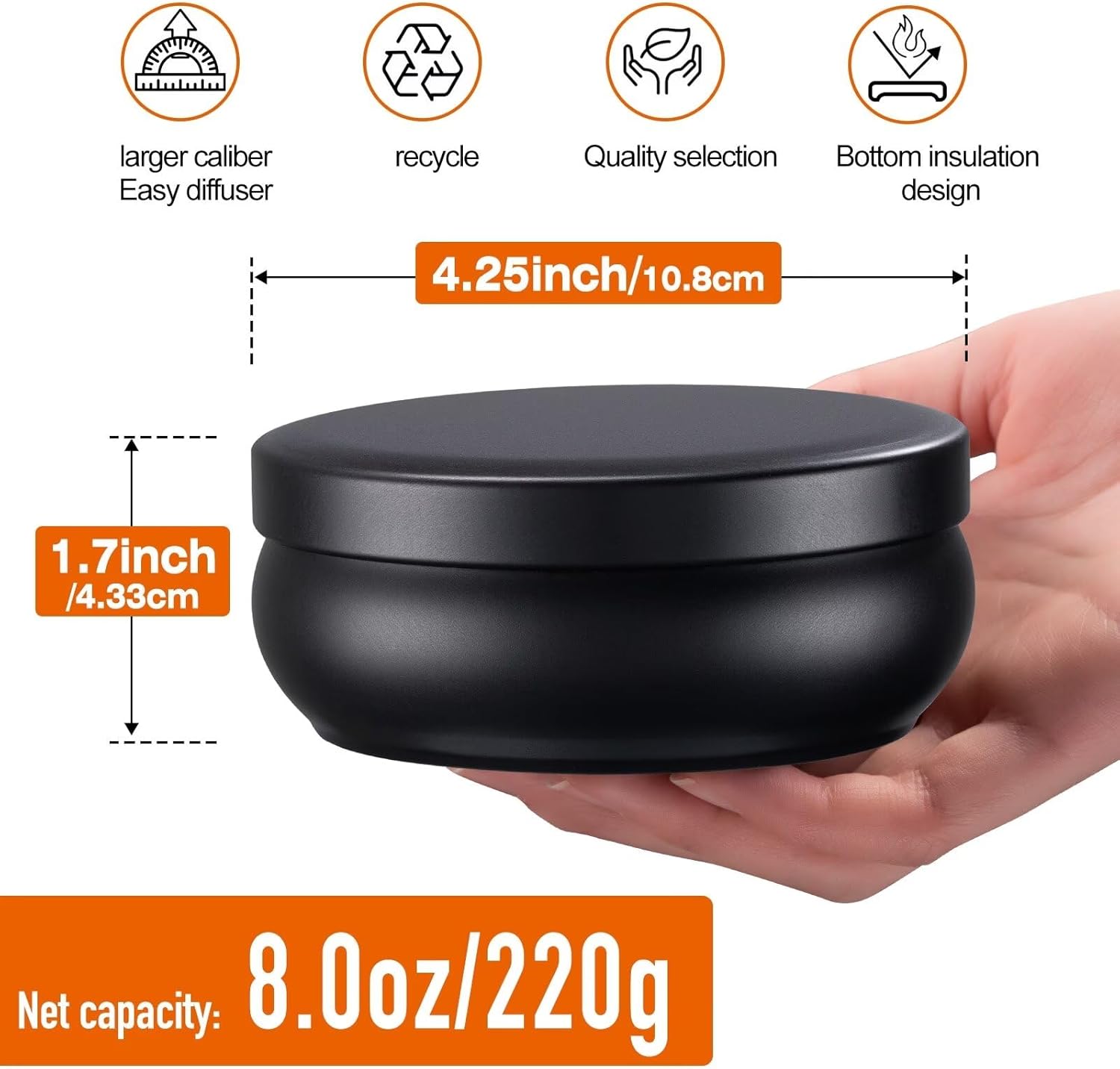 Opeshar 12 Piece 8oz Matte Black Candle Tin Set