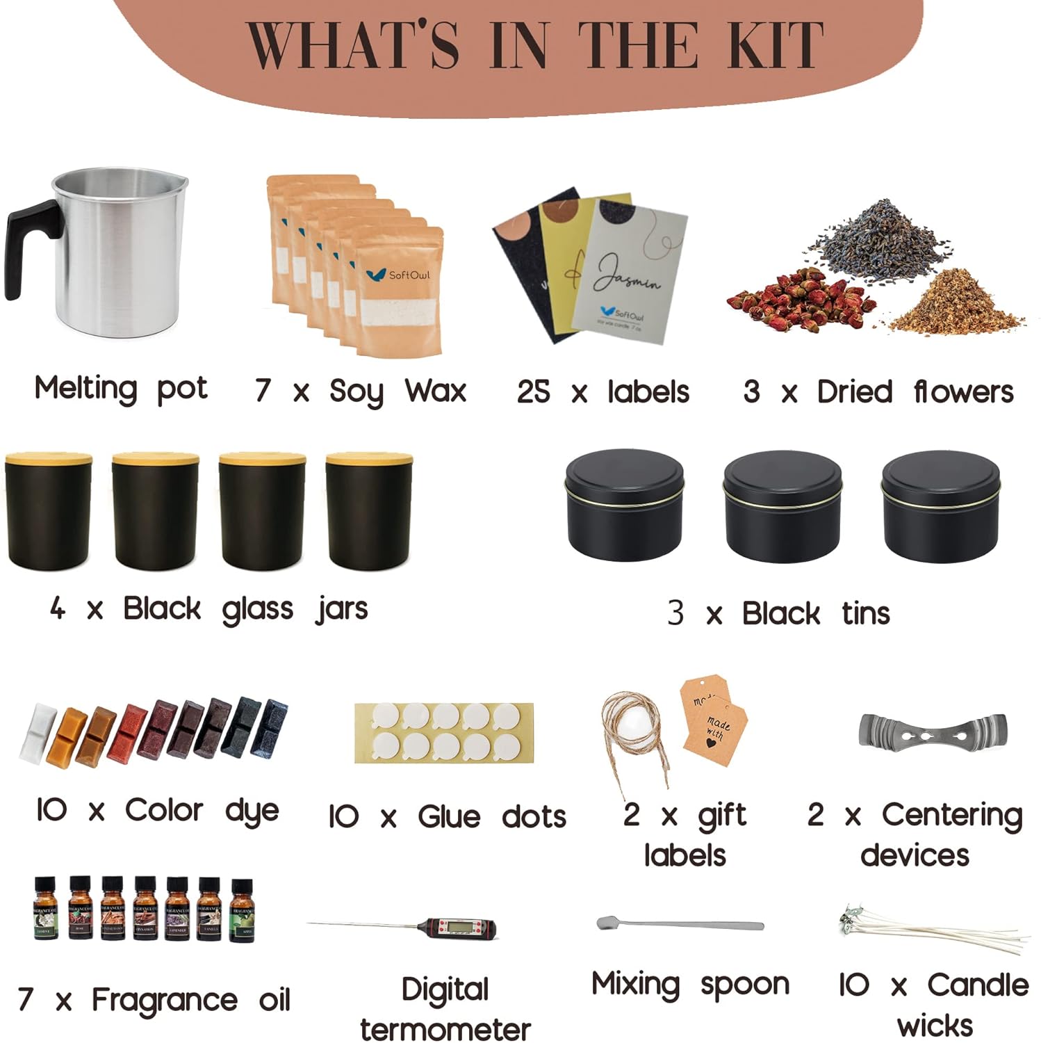 SoftOwl Premium Soy Candle Making Kit - Black Edition