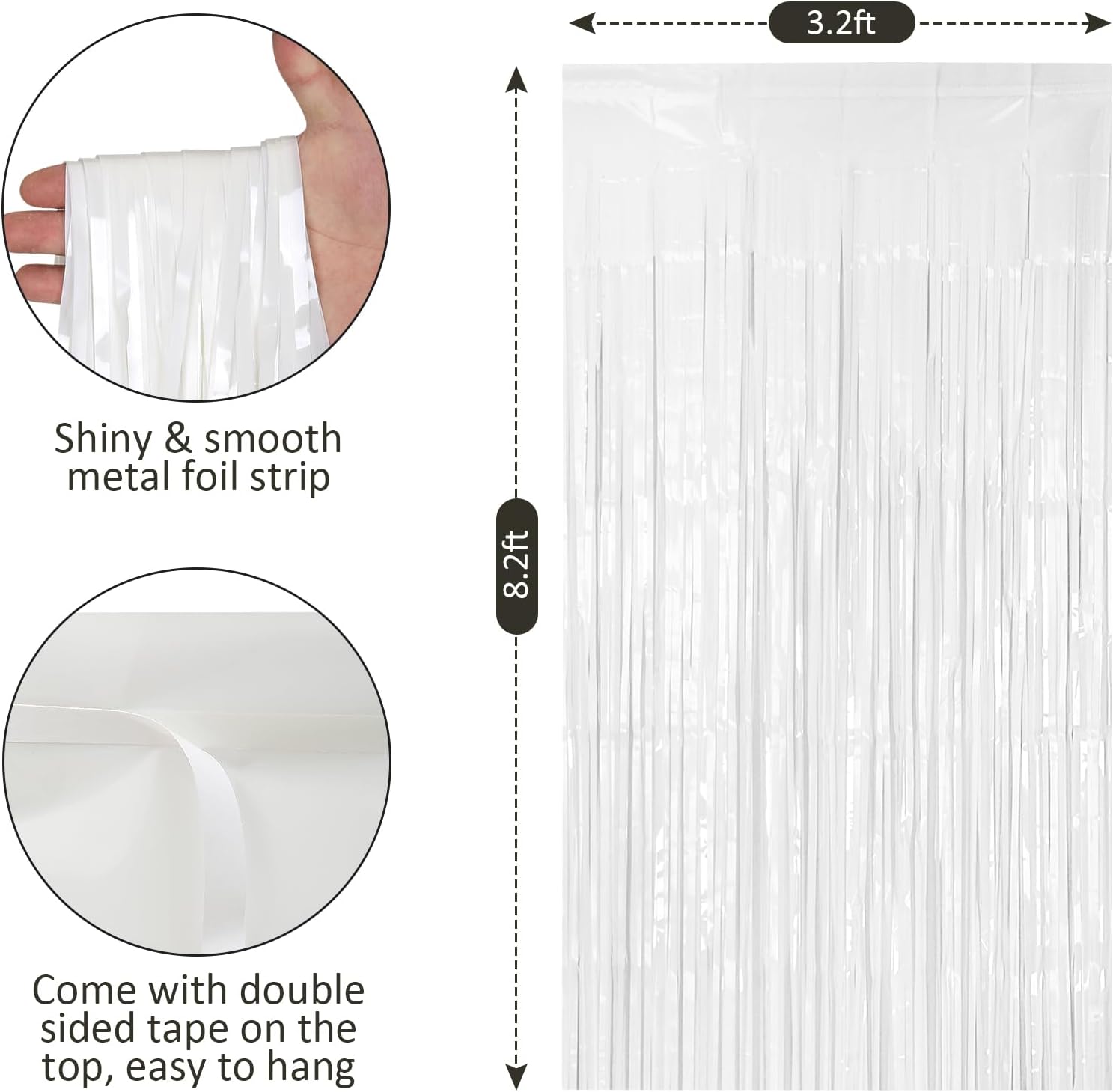 2 Pack White Tinsel Curtain Backdrop for Parties and Events