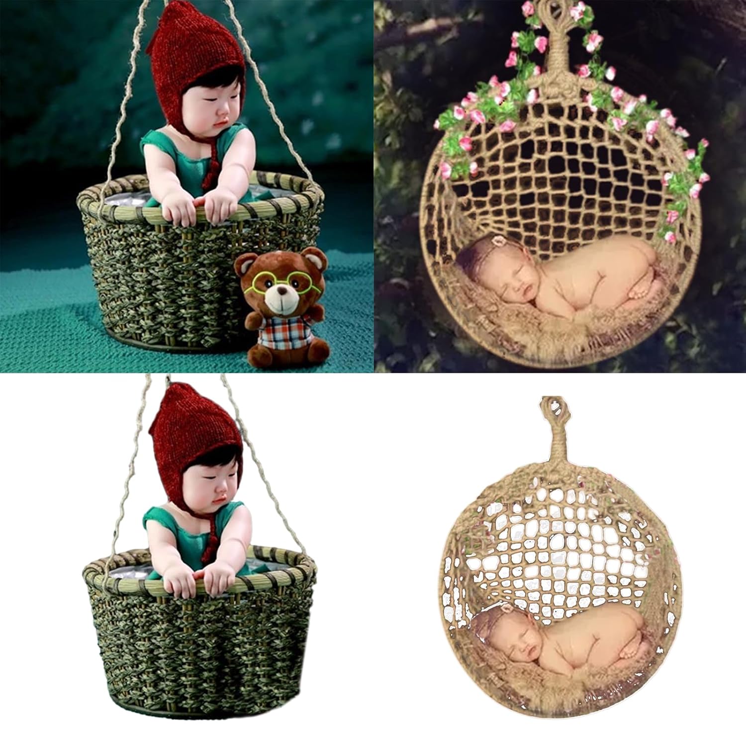Retro Rattan Woven Hanging Basket for Newborn Photography 1