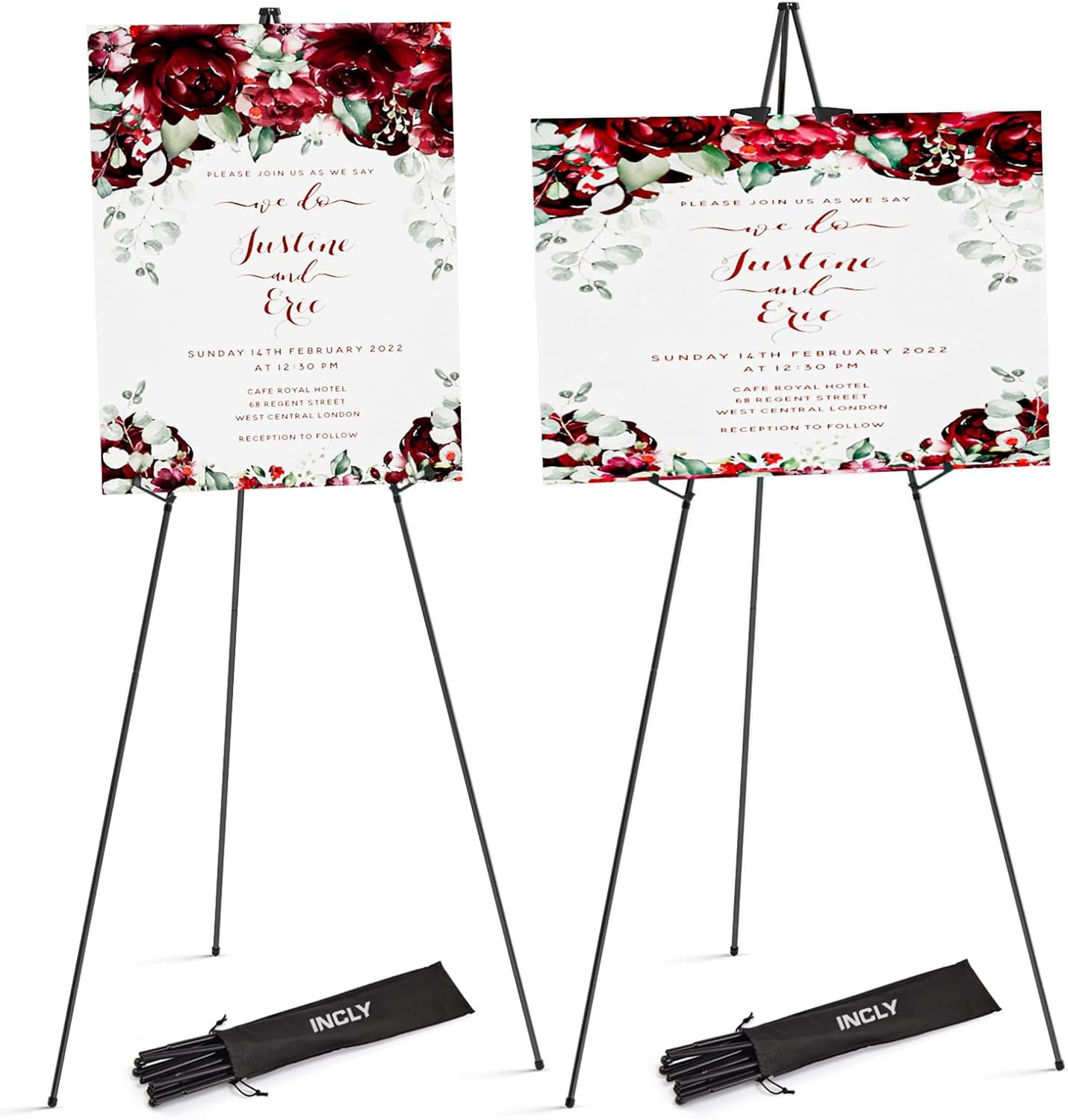 INCLY 2 Pack Black Folding Easels 63 Inch Display Stand