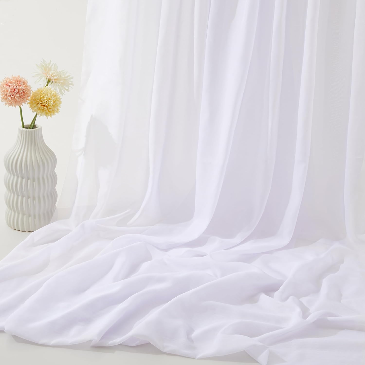 VACVELT Wedding Arch Draping Fabric - White Chiffon 1 Panel 30x20ft Backdrop