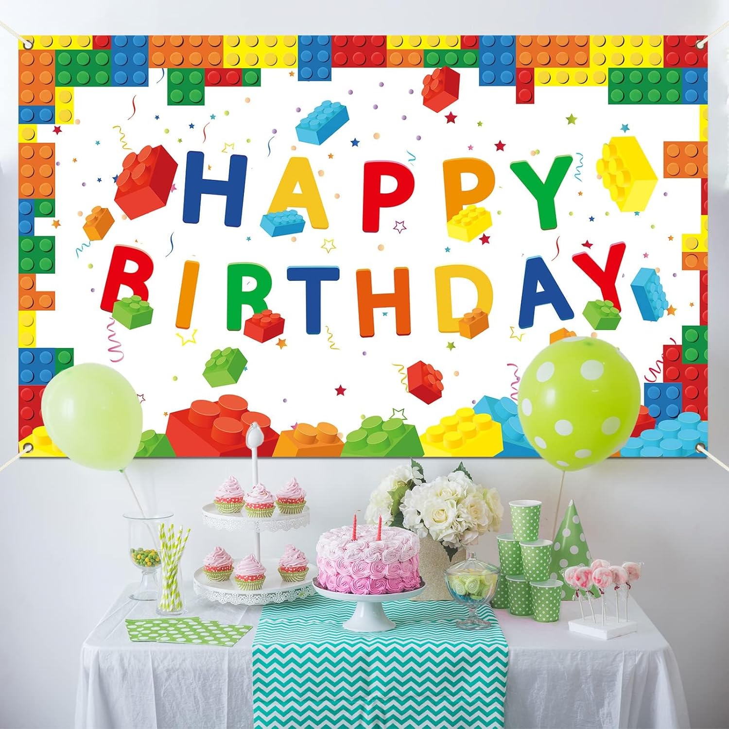 Chiazllta Happy Birthday Blocks Banner for Kids Boys Girls White Background