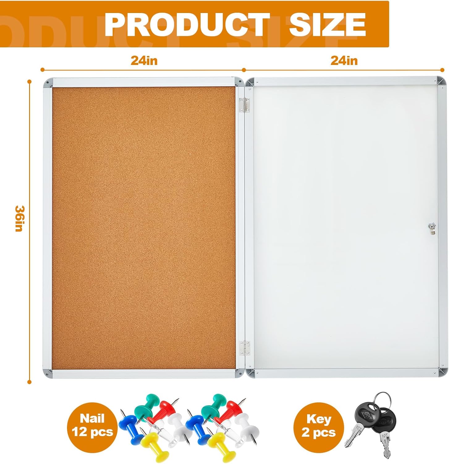 Geetery 36 x 24 Inch Lockable Bulletin Board with Acrylic Doors