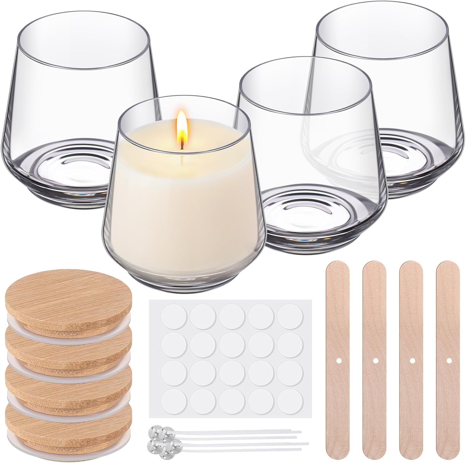 Ziliny 4 Pcs 10 Oz Glass Candle Jars with Bamboo Lids Kit