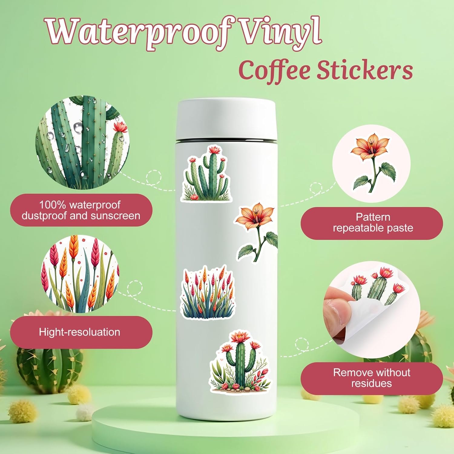 62 Piece Cactus Stationery Set with Cactus Gel Pens and Waterproof Stickers