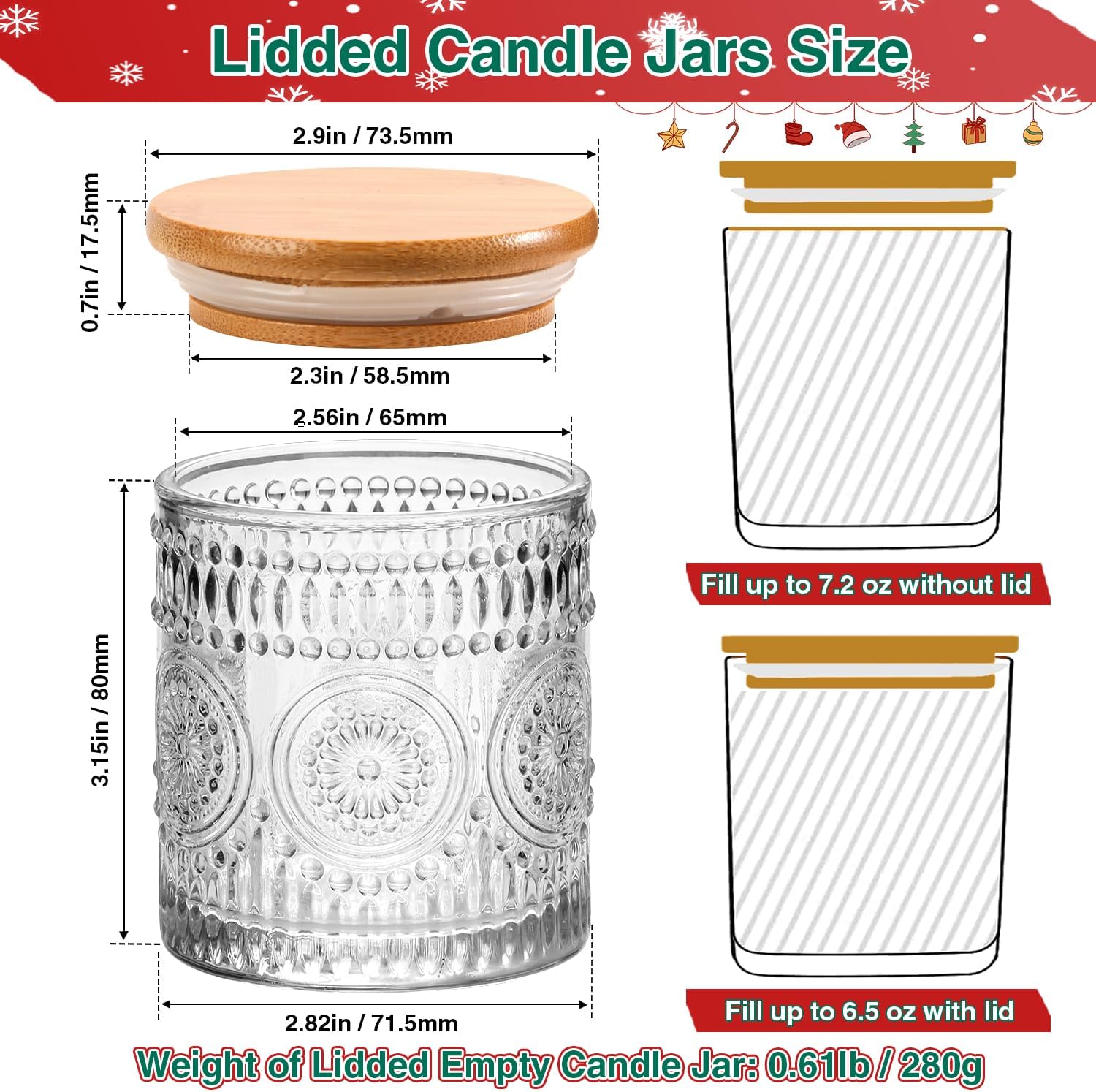 Christmas Candle Jars With Lids 12-Pack Reusable Containers