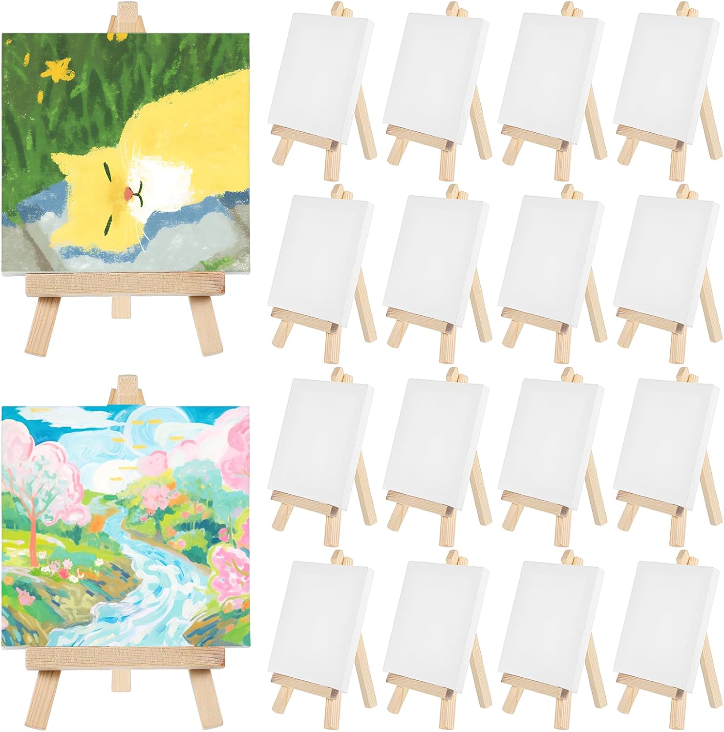 Mini Canvas with Easel Set 16 Pack 4x4 Inch Art Supplies