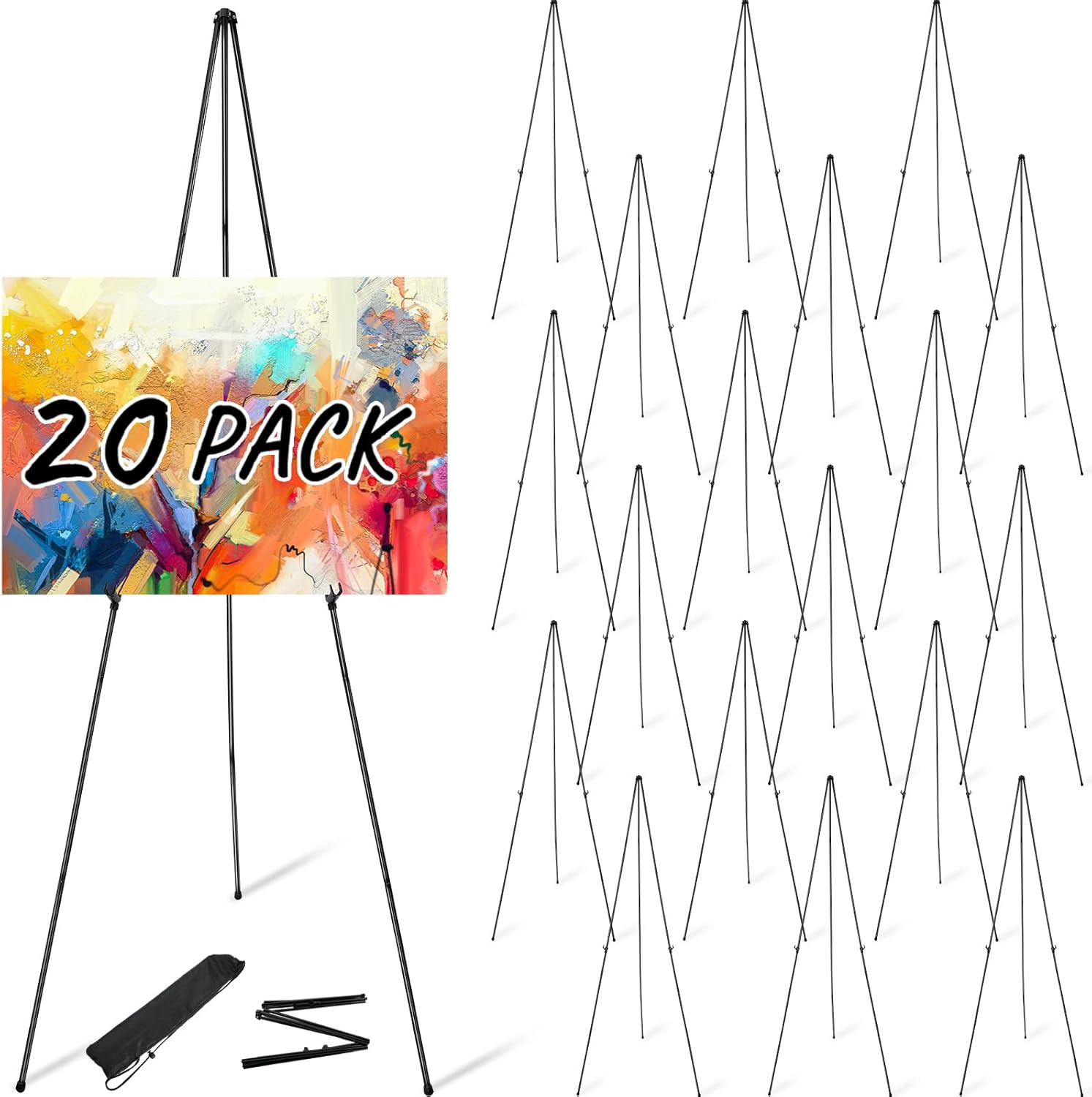 Honoson 20 Pack Foldable Metal Easel Stand Set
