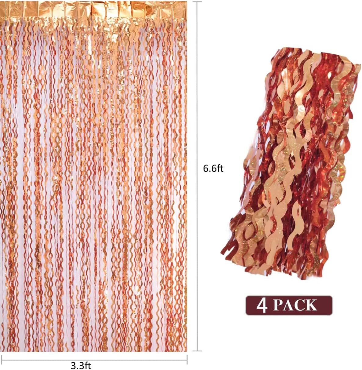Orange Foil Wavy Fringe Backdrop Curtains 4 Pack
