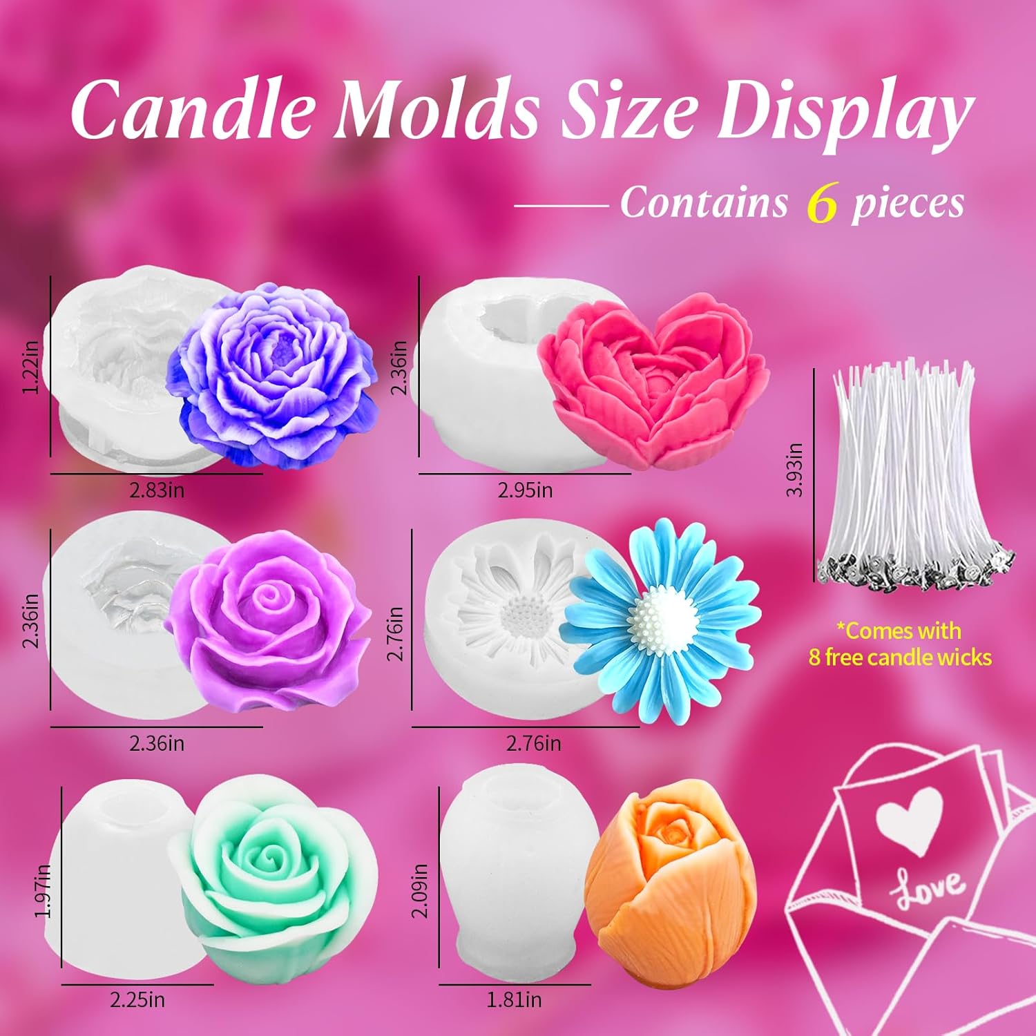 6Pcs Rose Flower Candle Resin Silicone Mold Set