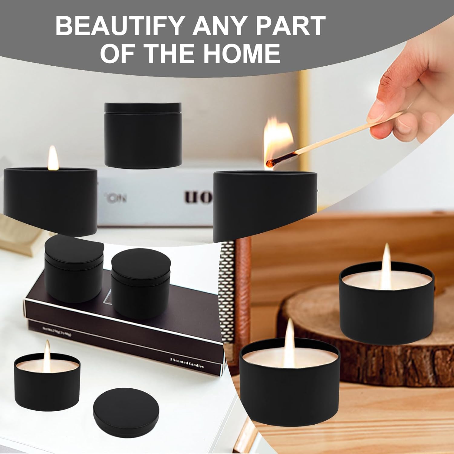 24 Pcs Black Candle Tins with Lids for DIY Candles
