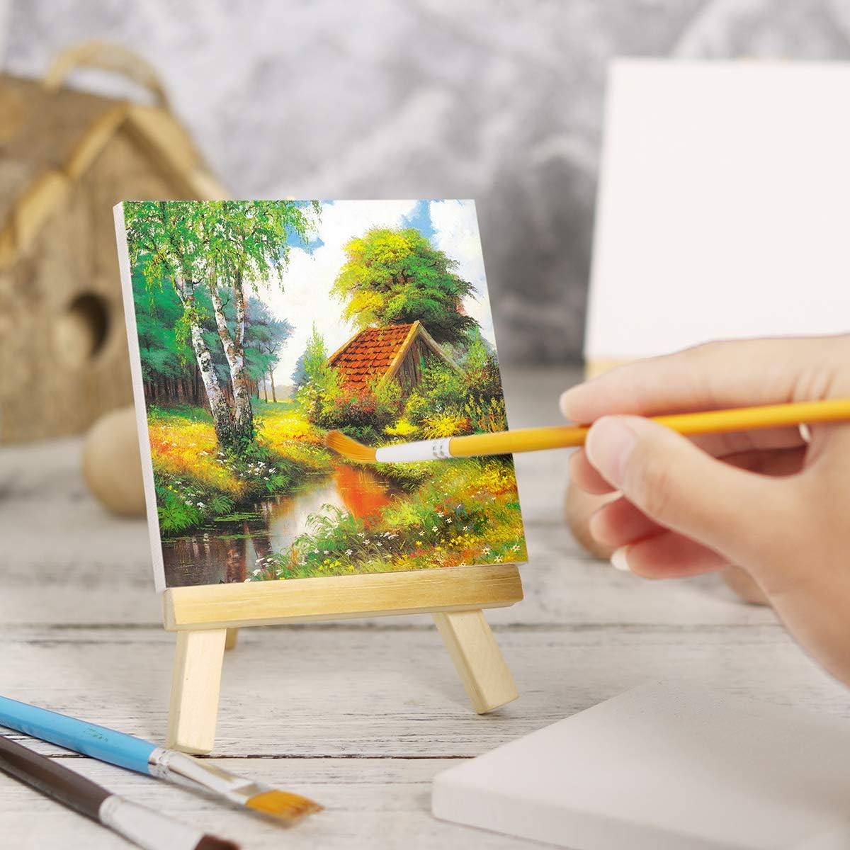 10 Pack Mini Canvas and Easel Set for Art Creation