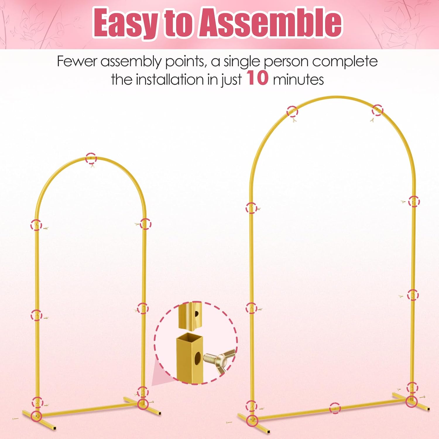 Set of 2 Gold Wedding Arch Backdrop Stands with Ground Stakes