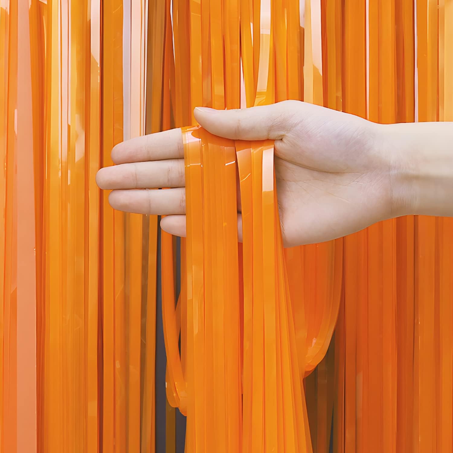 Orange Tinsel Curtain Party Backdrop 2 Pack