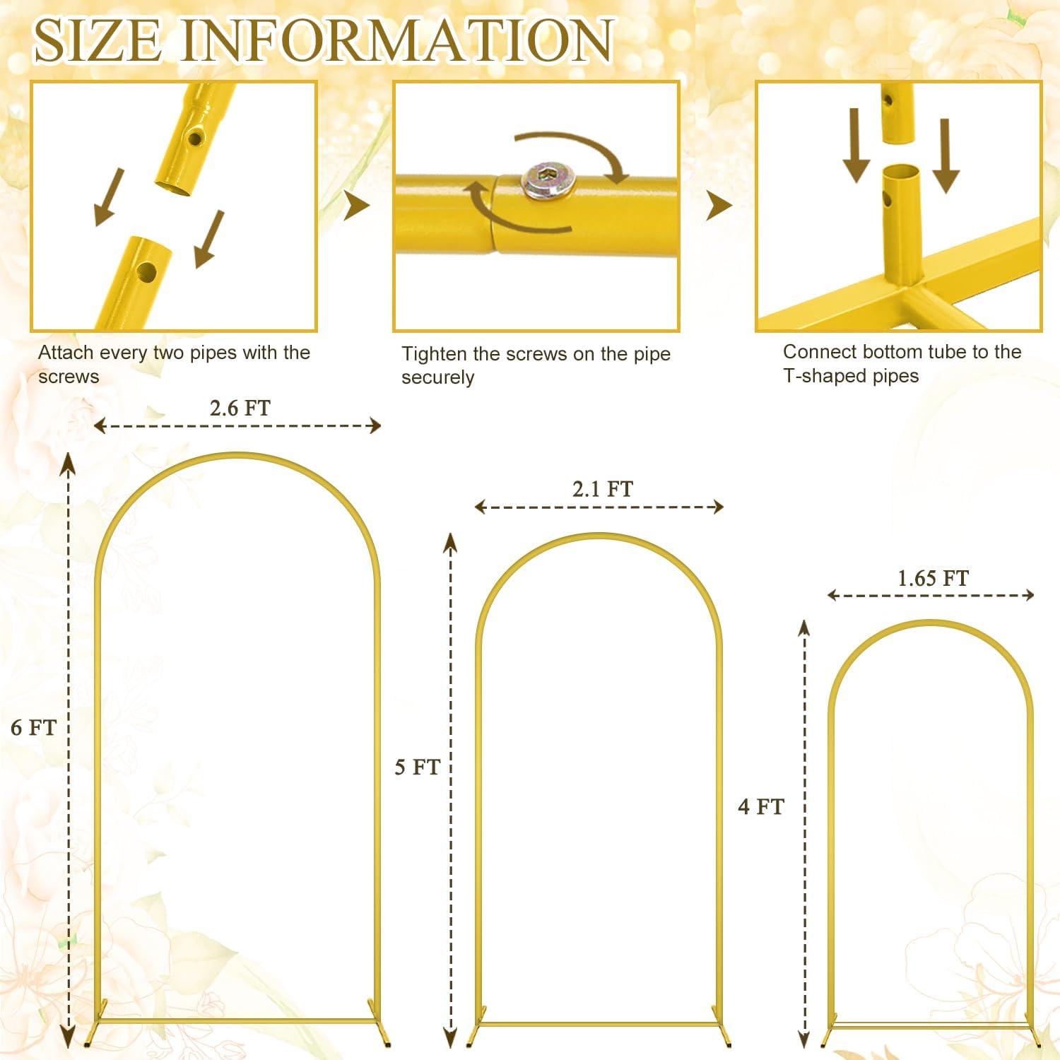 FOTSHARER Gold Arch Backdrop Stand Set of 3