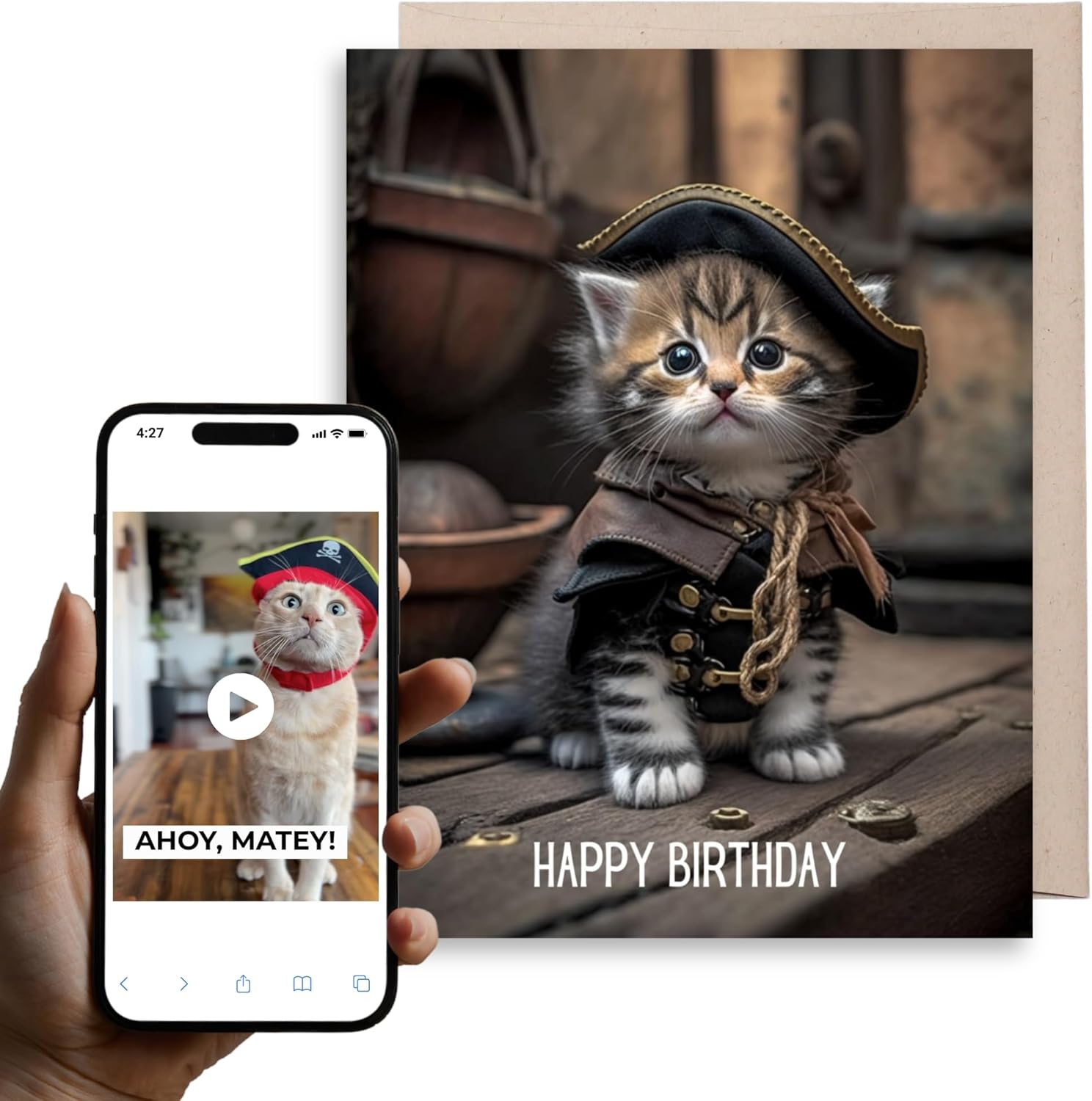 Magic Greetings Funny Cat Pirate Birthday Card