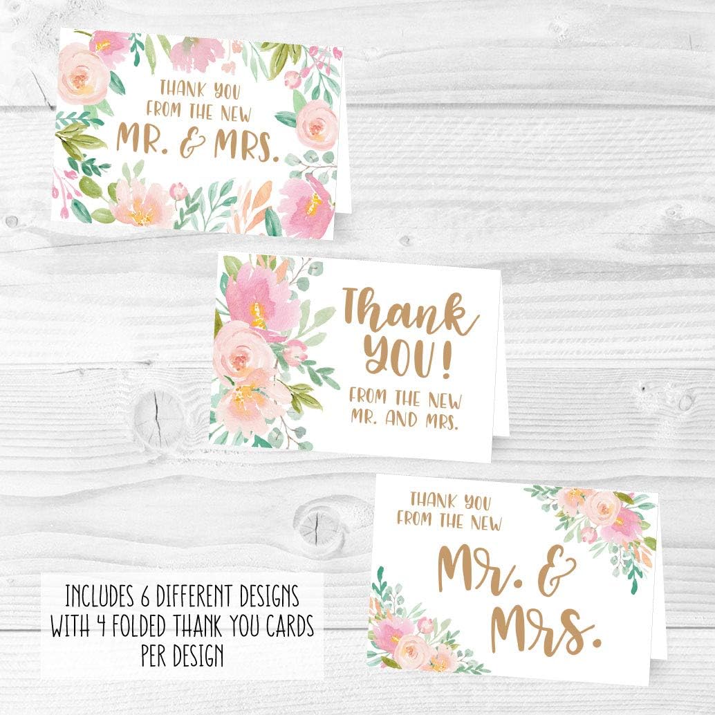 Hadley Designs 24 Pink Floral Wedding Thank You Cards