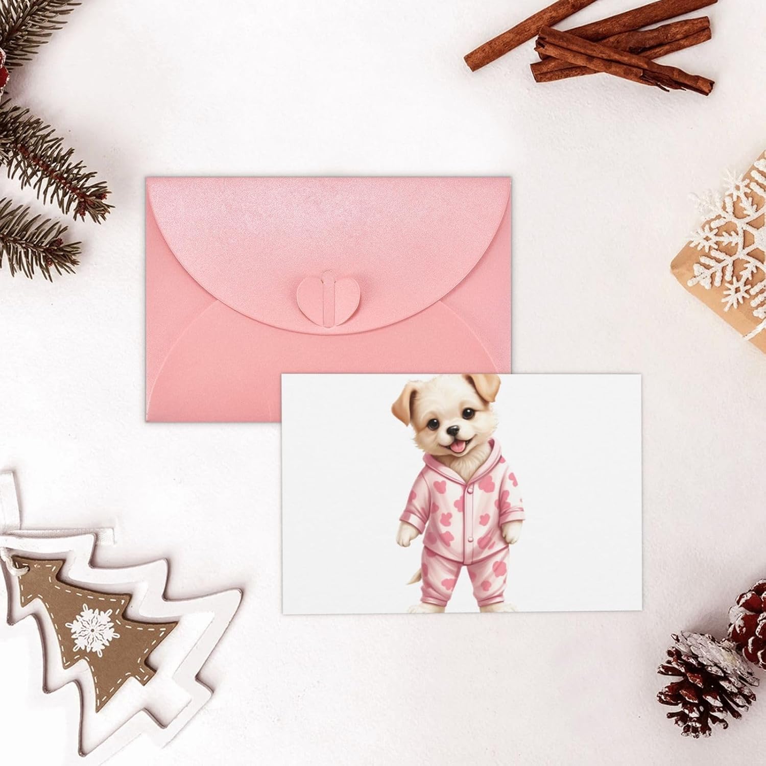 Pink Puppy in Pajamas Greeting Card for Christmas and Birthday